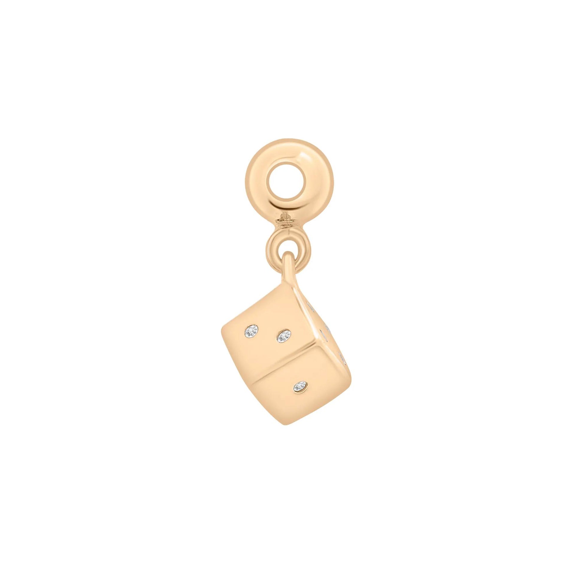 Diamond Accent Dice Bead Charm Vermeil Yellow Size 12.80mm