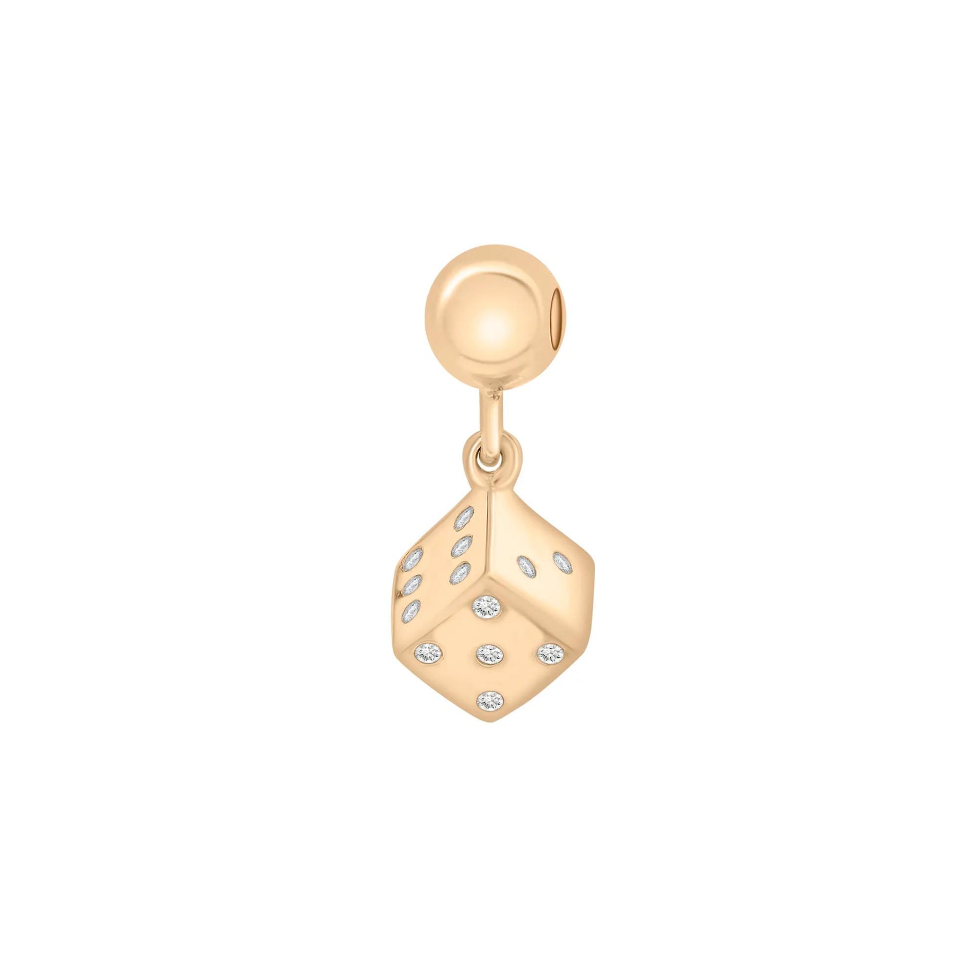 Diamond Accent Dice Bead Charm Vermeil Yellow Size 12.80mm