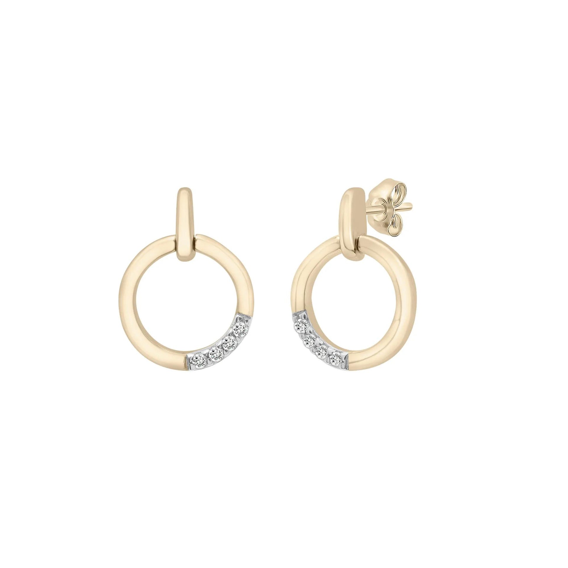 Diamond Accent Door Knocker Drop Earrings 10K Yellow Gold Size 7.20mm