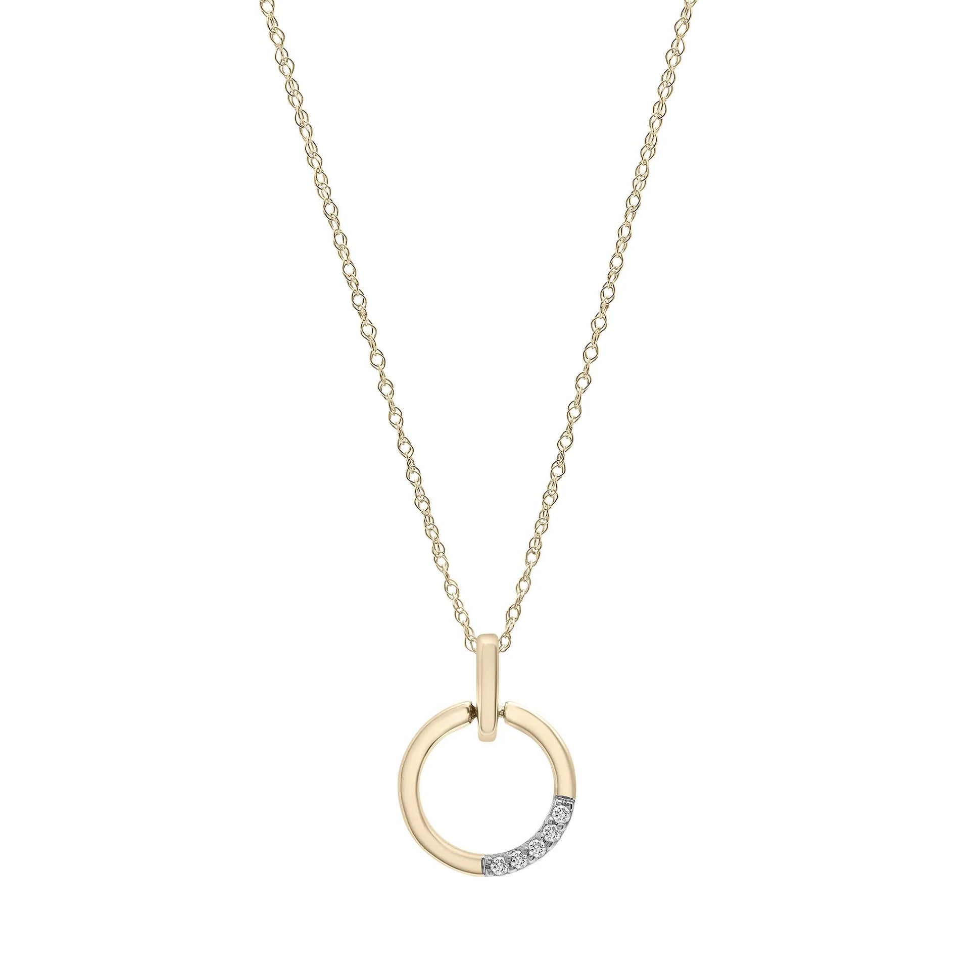 Diamond Accent Door Knocker Pendant Necklace 10K Yellow Gold Size 18"
