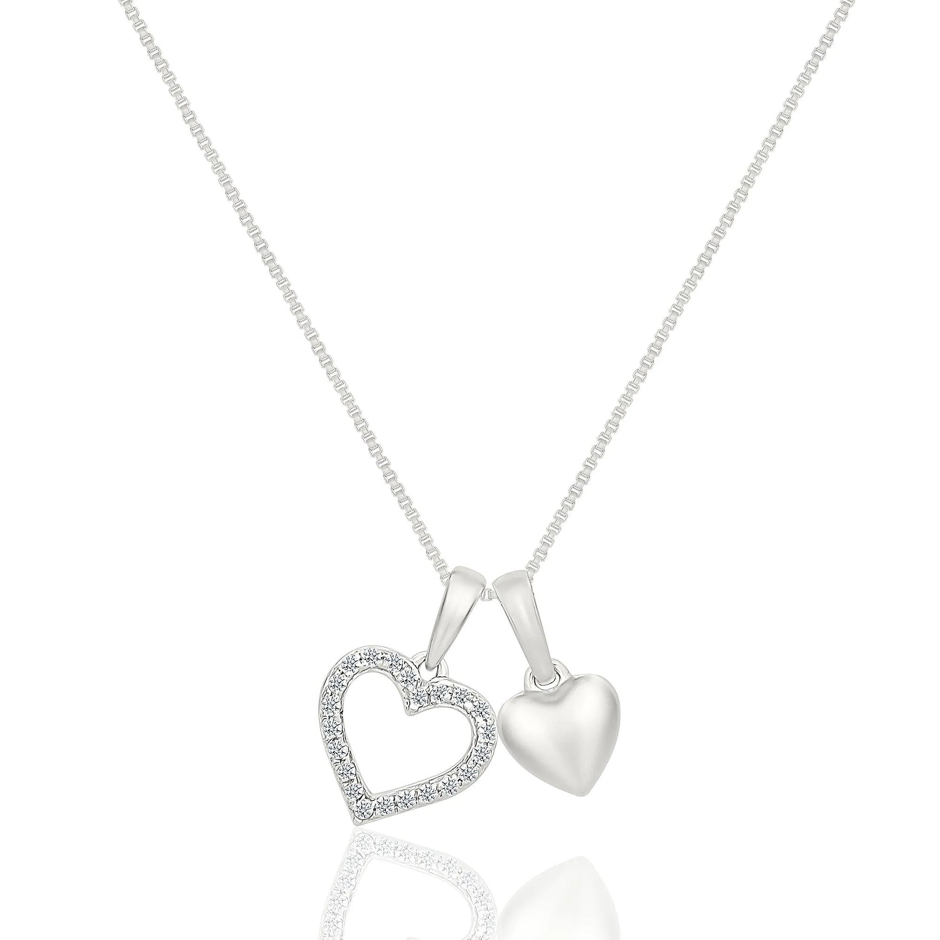Diamond Accent Double Heart Charm Pendant .925 Sterling Silver White Size 8.00mm