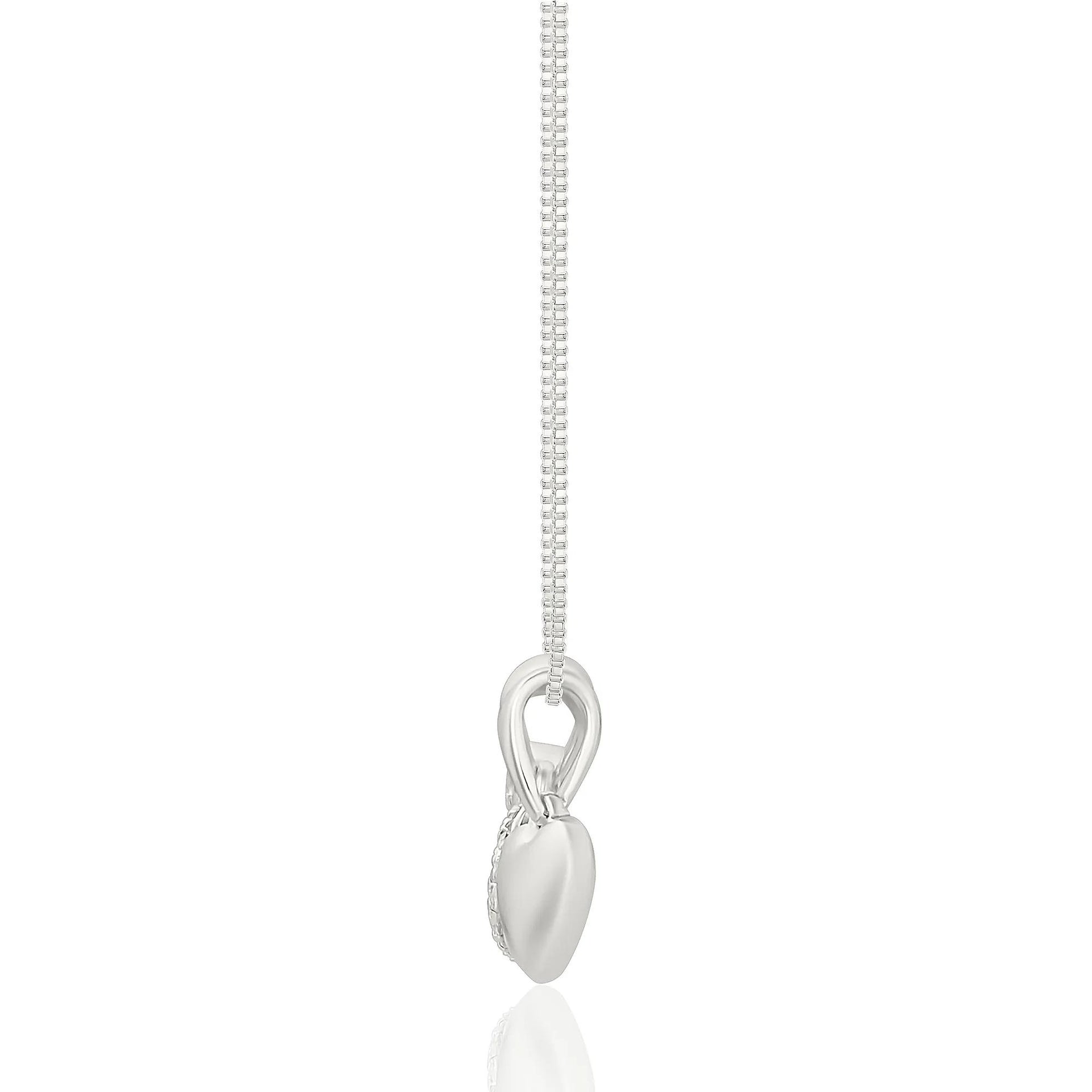 Diamond Accent Double Heart Charm Pendant .925 Sterling Silver White Size 8.00mm