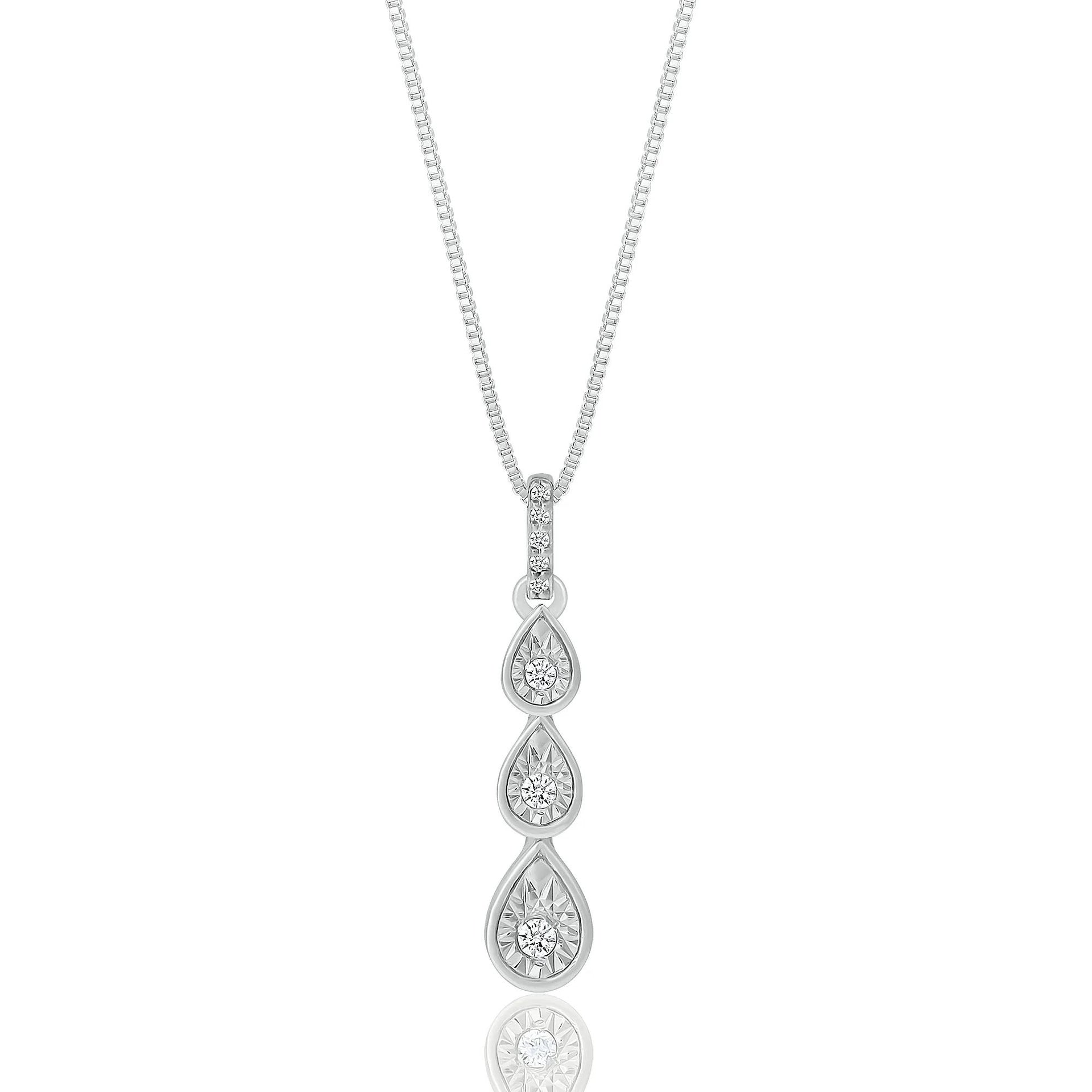 Diamond Accent Drop Pendant Necklace .925 Sterling Silver White Size 18"