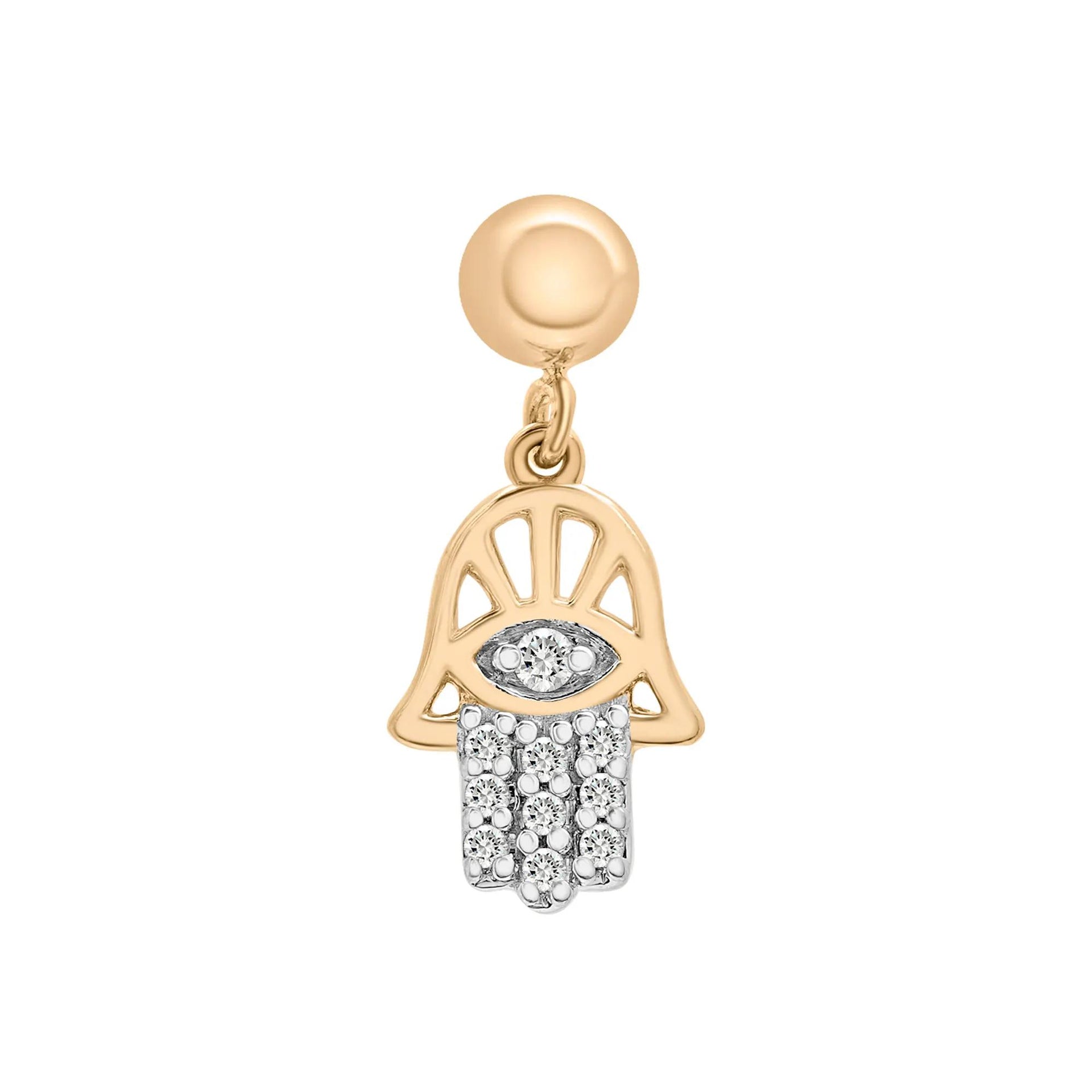 Diamond Accent Hamsa Bead Charm Vermeil Yellow Size 14.50mm