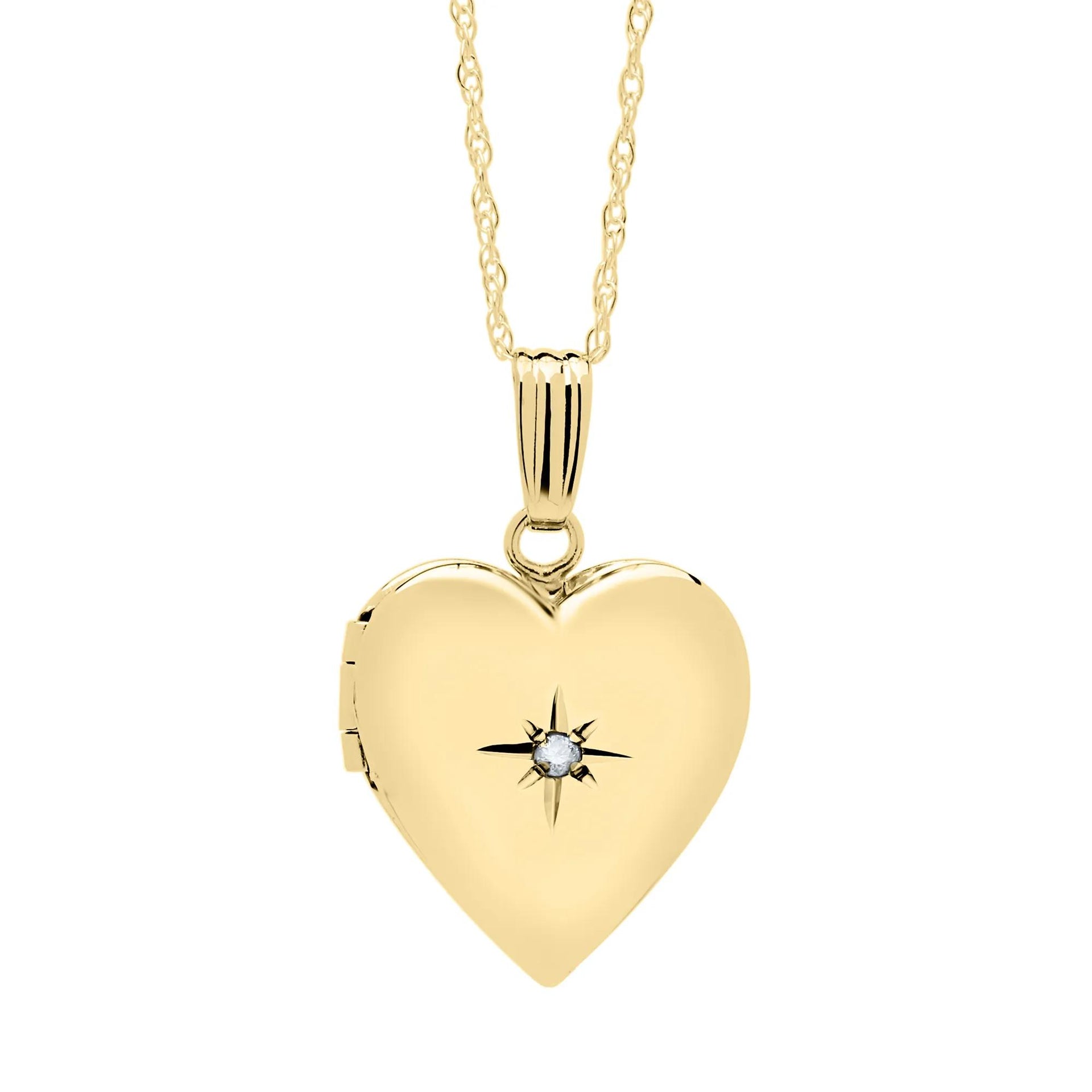 Diamond Accent Heart Locket 14K Yellow Gold Necklace Size 18"