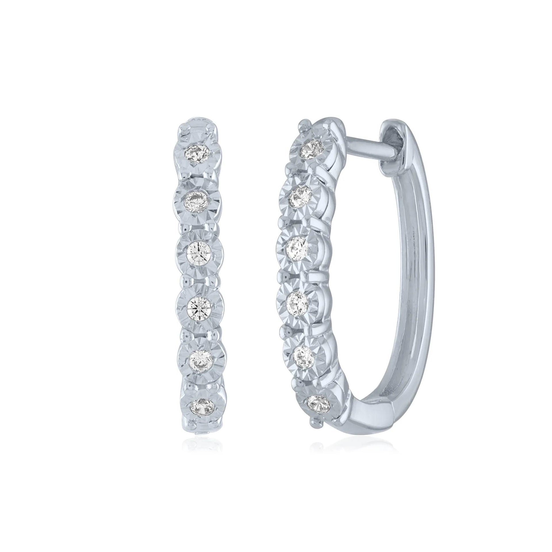 Diamond Accent Hoop Earrings .925 Sterling Silver White Size 16.50mm