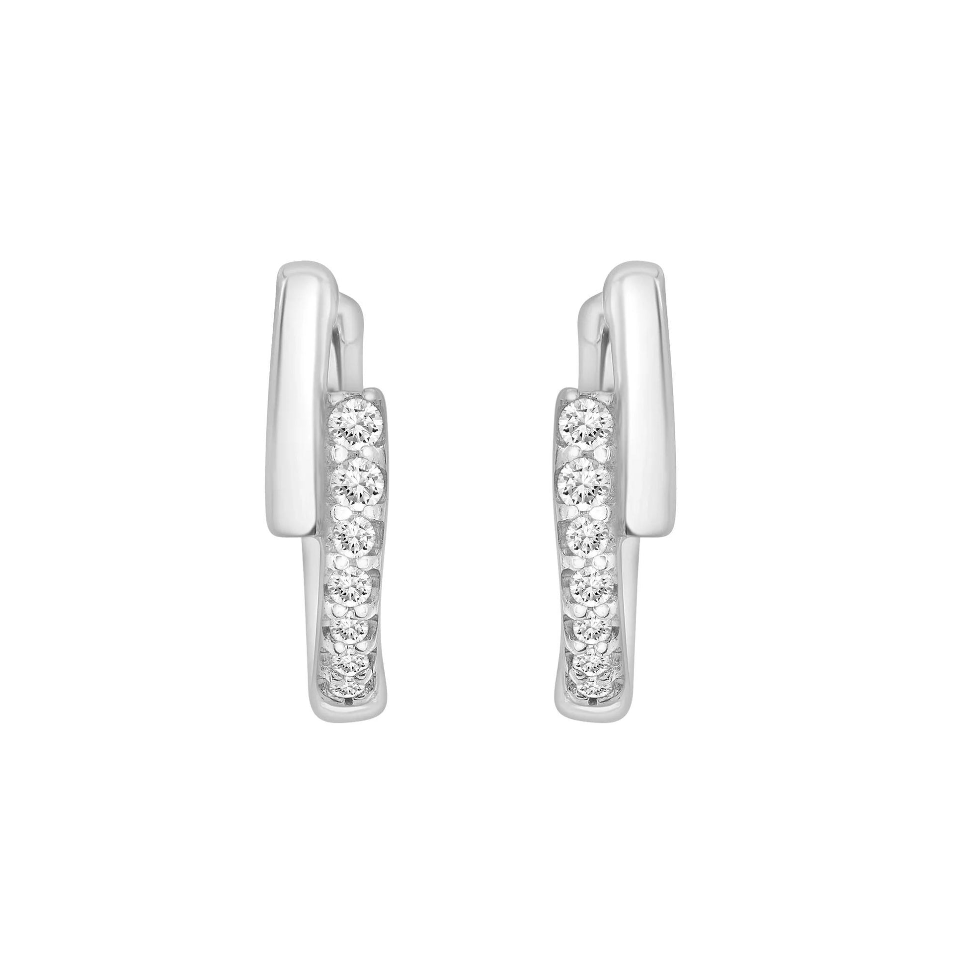 Diamond Accent Huggie Hoop Earrings .925 Sterling Silver White Size 10.00mm