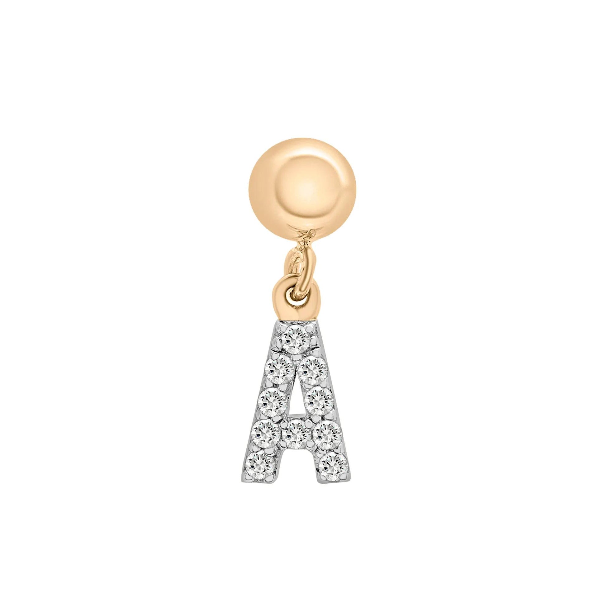 Diamond Accent a Initial Bead Charm Vermeil Yellow Size 12.50mm