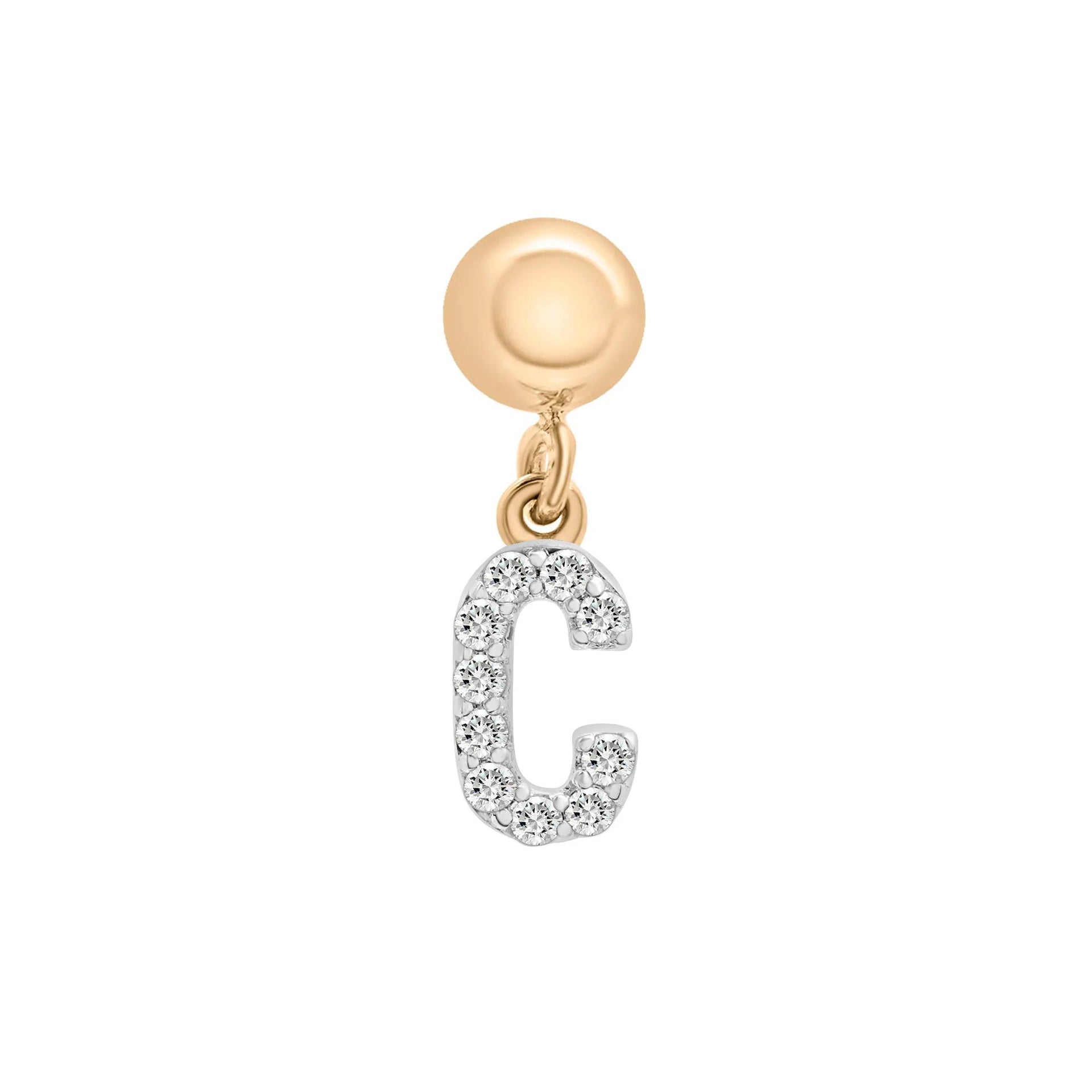 Diamond Accent C Initial Bead Charm Vermeil Yellow Size 12.50mm