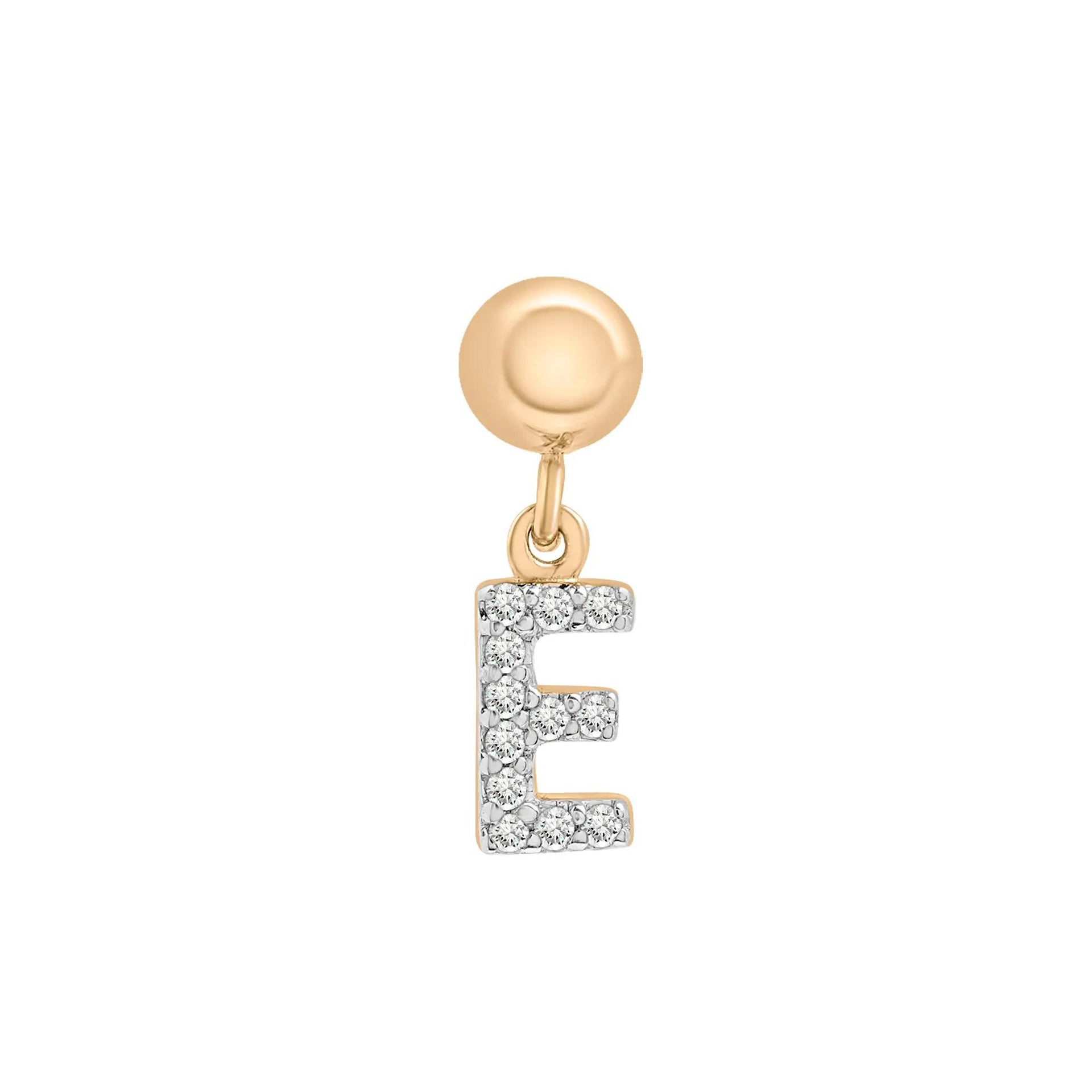 Diamond Accent E Initial Bead Charm Vermeil Yellow Size 12.50mm
