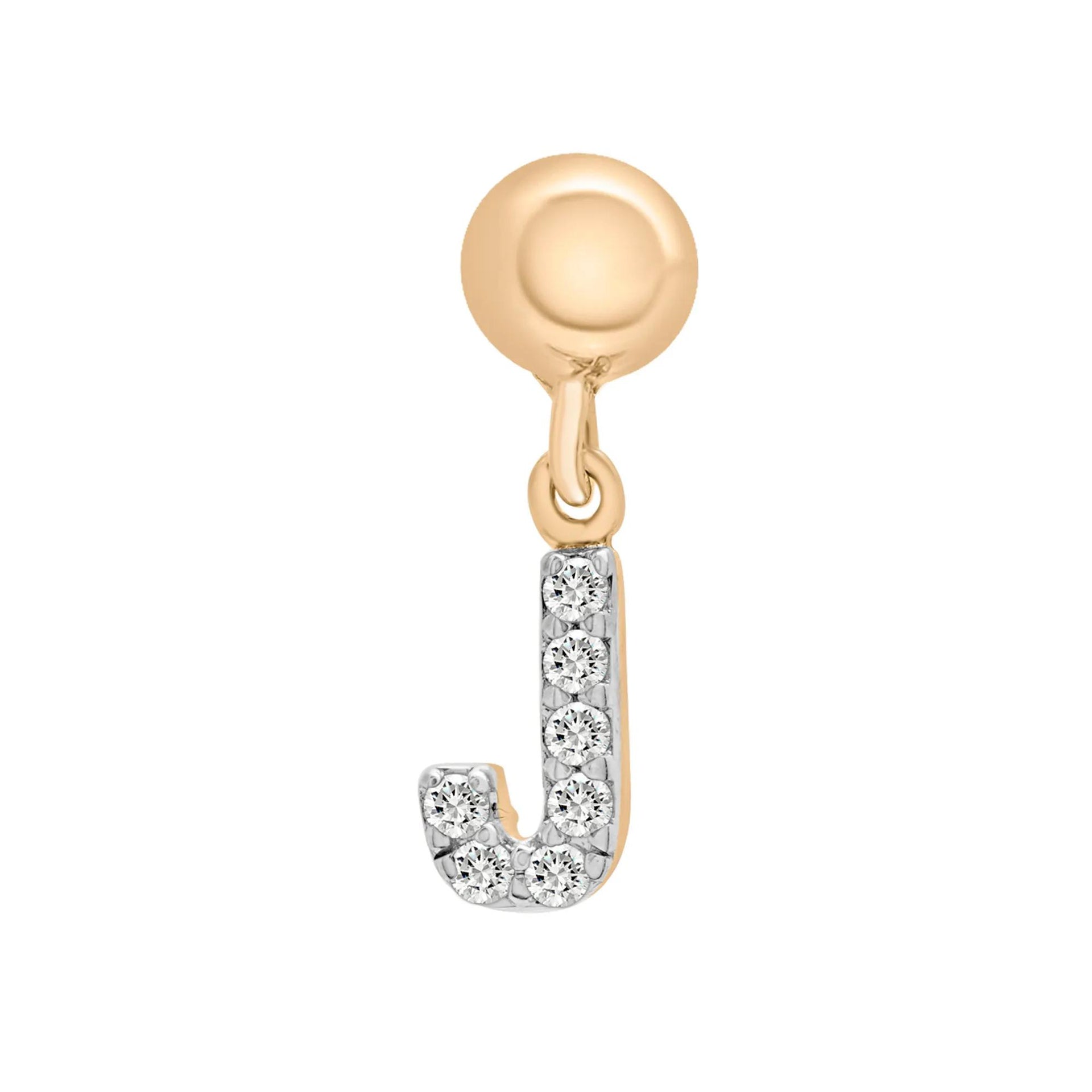 Diamond Accent J Initial Bead Charm Vermeil Yellow Size 13.00mm