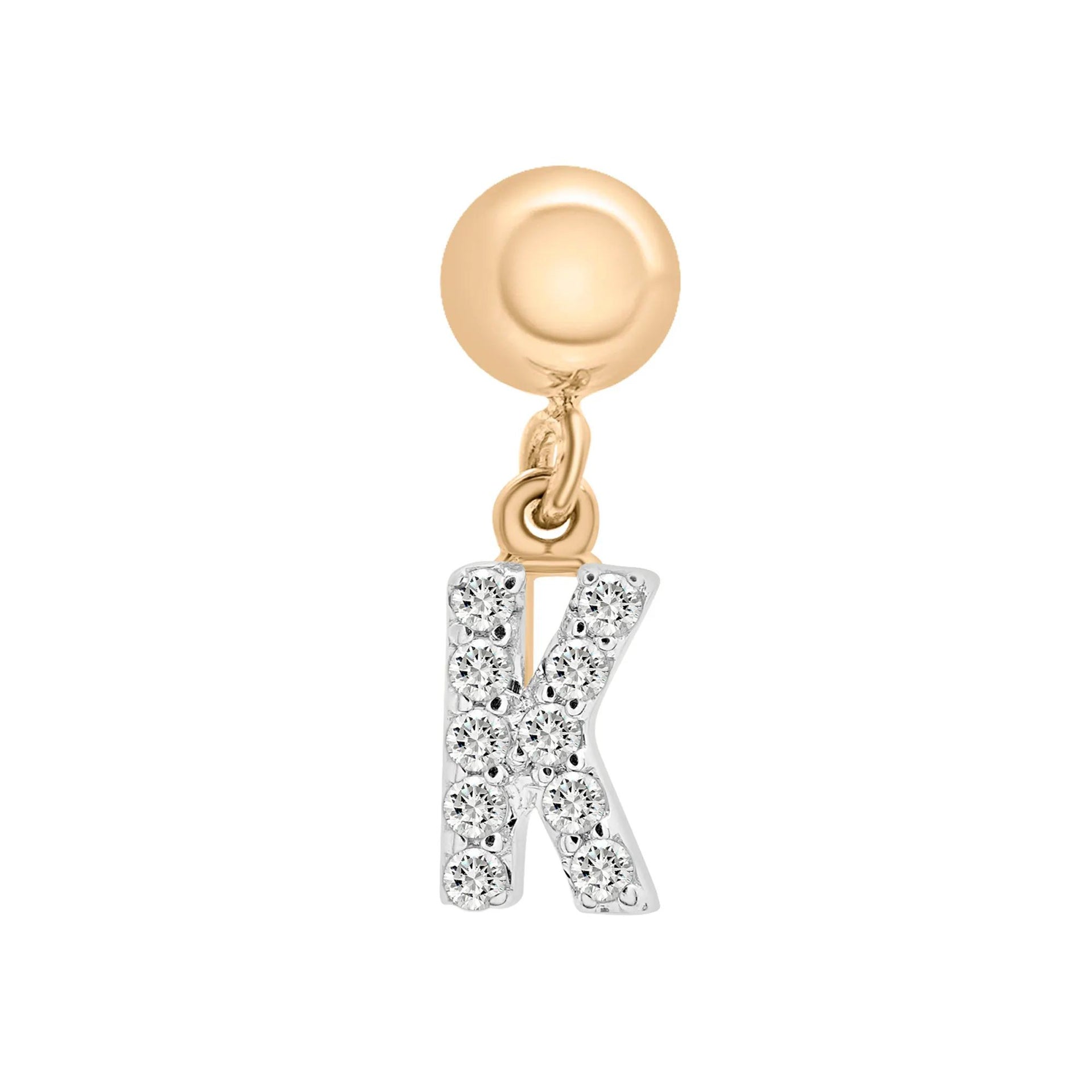 Diamond Accent K Initial Bead Charm Vermeil Yellow Size 12.50mm