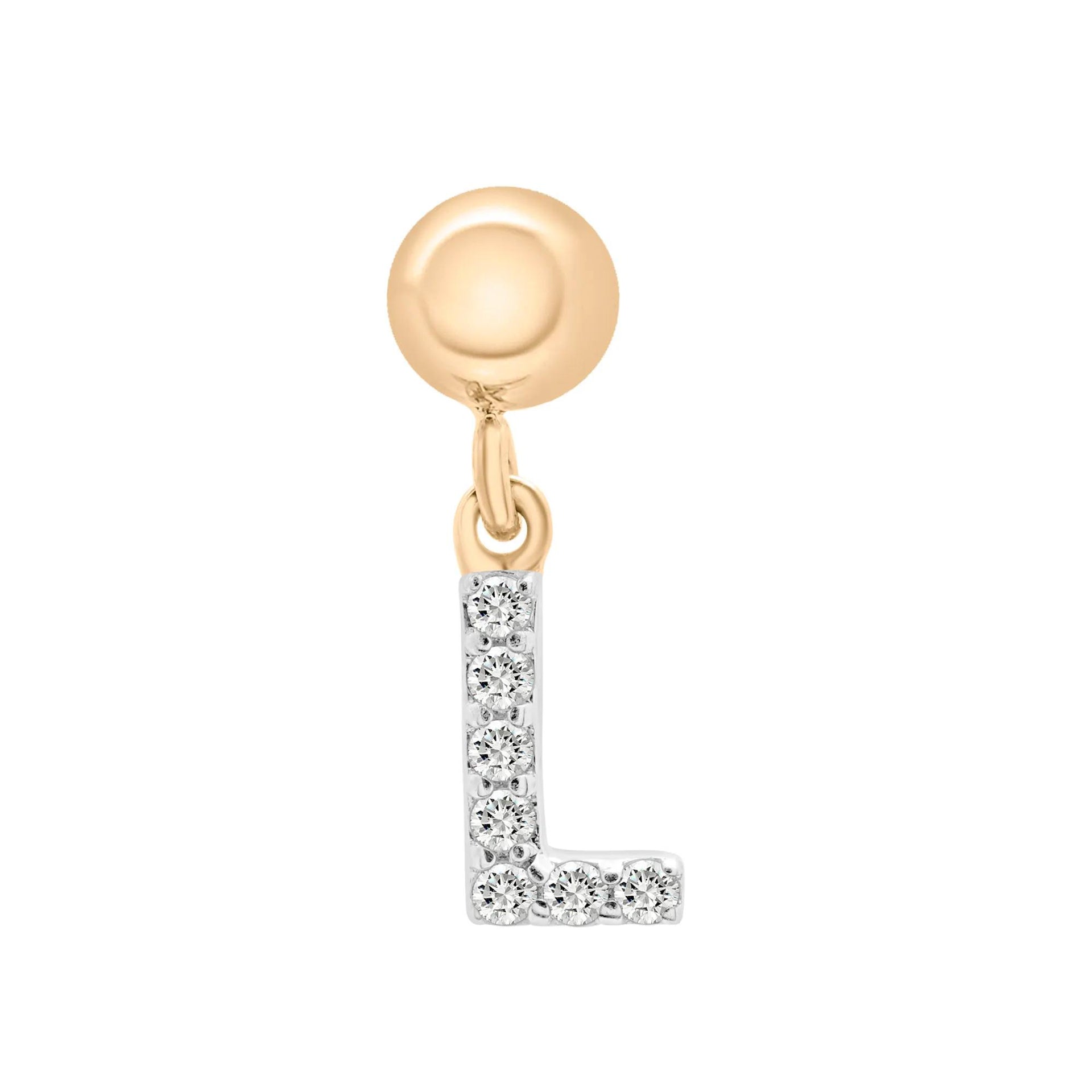 Diamond Accent L Initial Bead Charm Vermeil Yellow Size 12.00mm