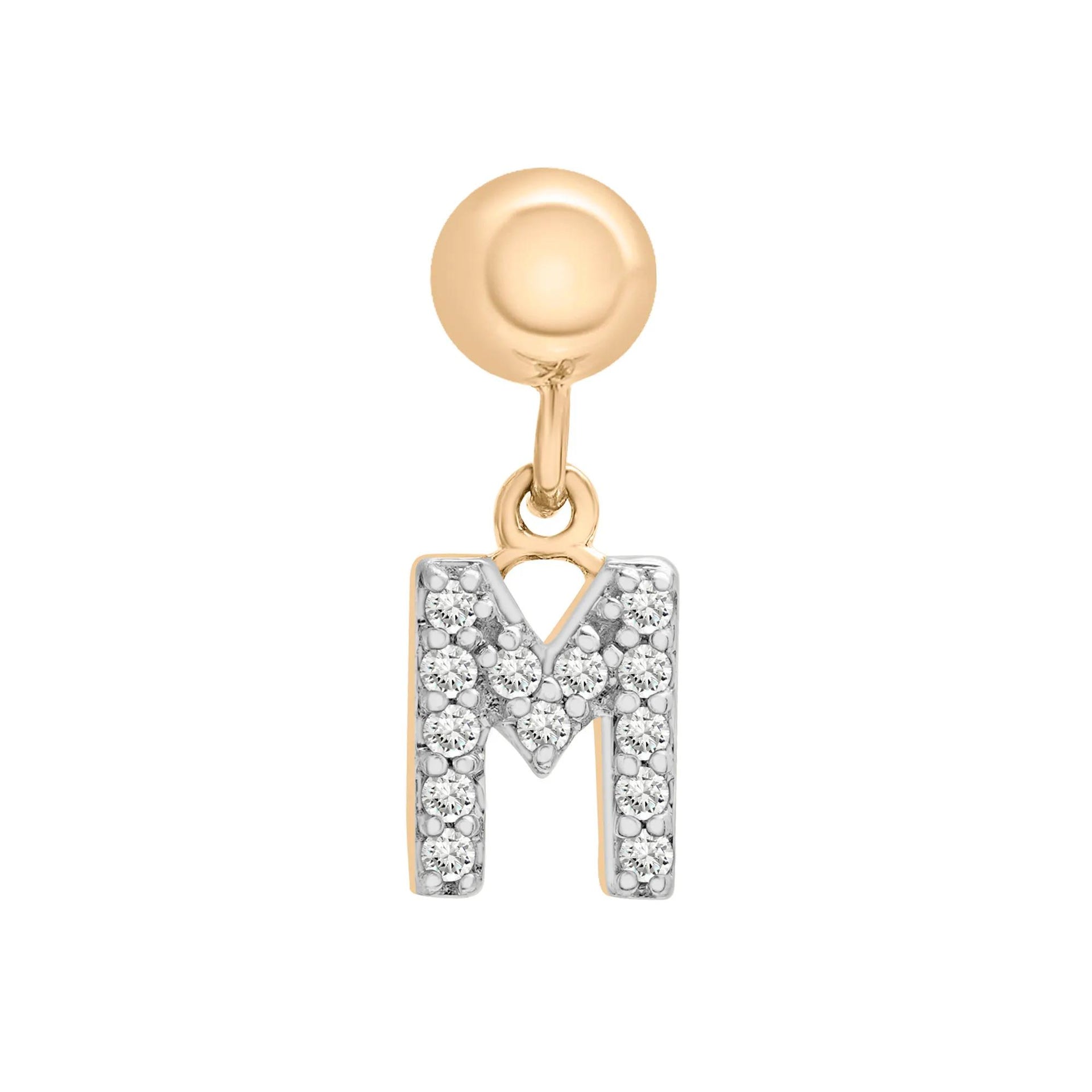 Diamond Accent M Initial Bead Charm Vermeil Yellow Size 10.00mm