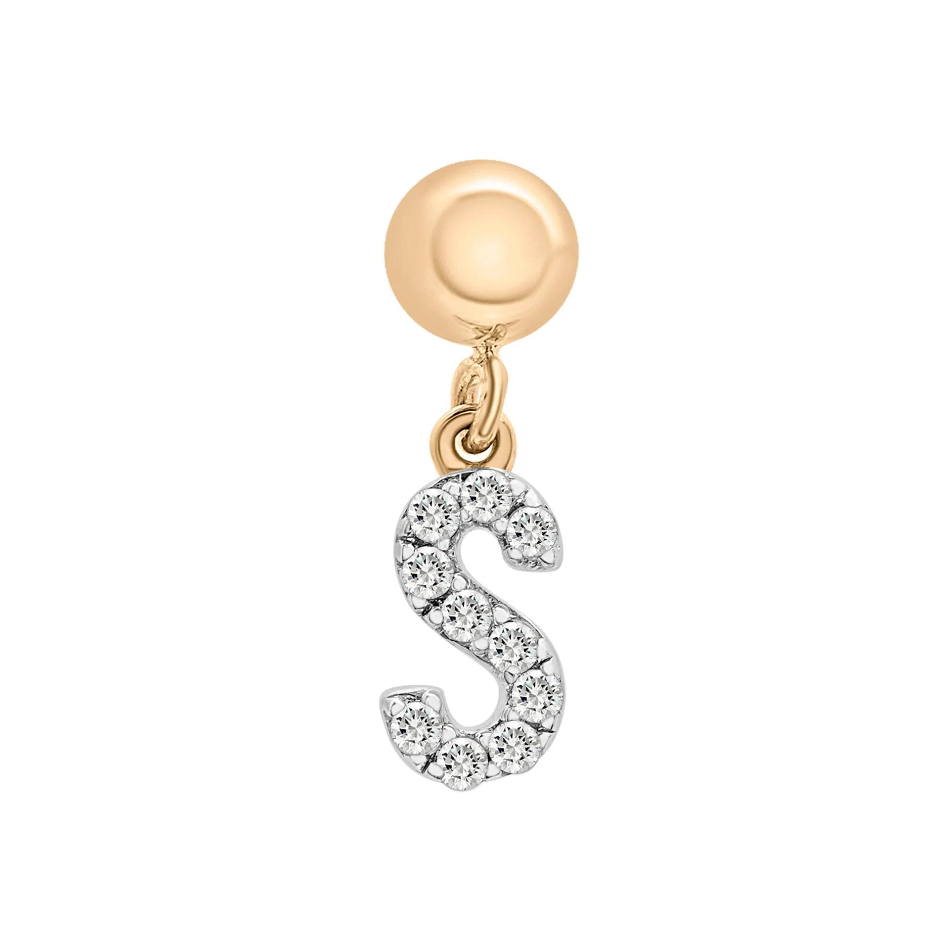 Diamond Accent S Initial Bead Charm Vermeil Yellow Size 10.00mm
