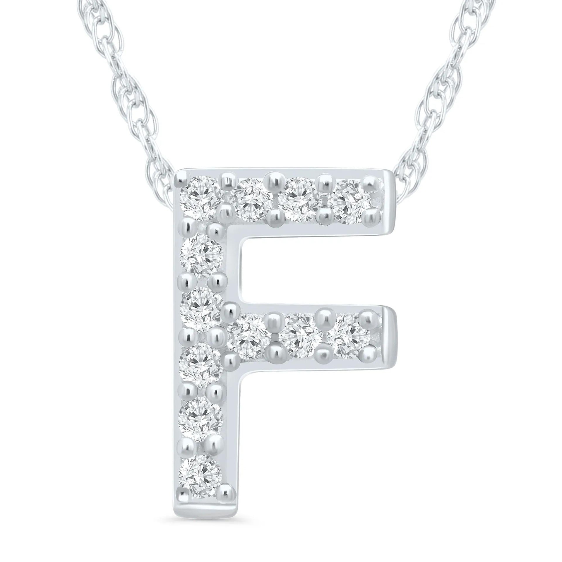 Diamond Accent Initial F Pendant Necklace 10K White Gold Size 18"