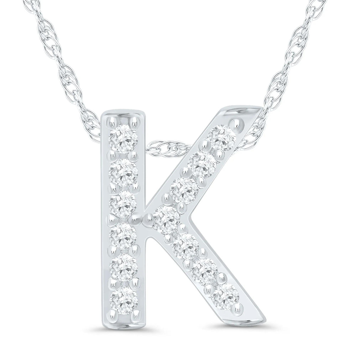 Diamond Accent Initial K Pendant Necklace 10K White Gold Size 18"