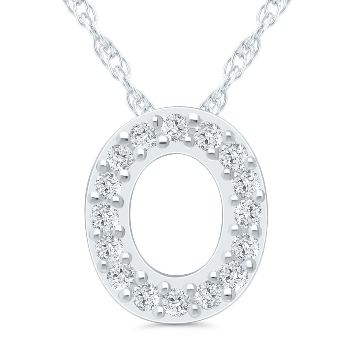 Diamond Accent Initial O Pendant Necklace 10K White Gold Size 18"