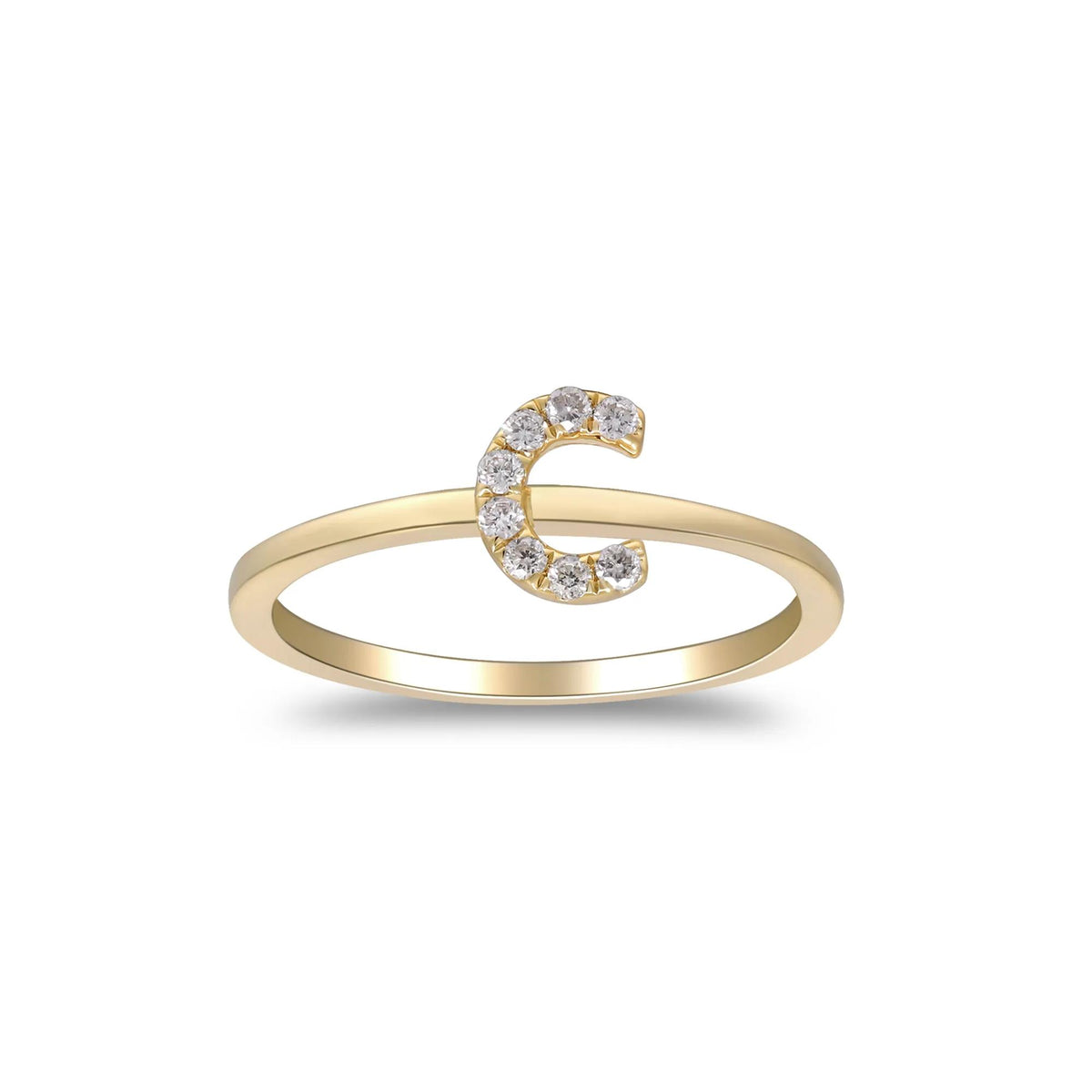 Diamond Accent "c" Initial Ring 10K Yellow Gold Round Brilliant Cut Size 5 2mm