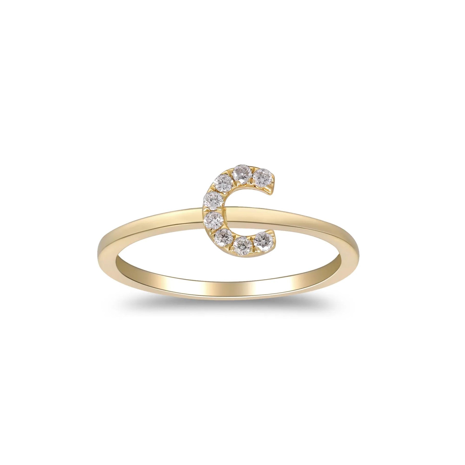 Diamond Accent "c" Initial Ring 10K Yellow Gold Round Brilliant Cut Size 6 2mm