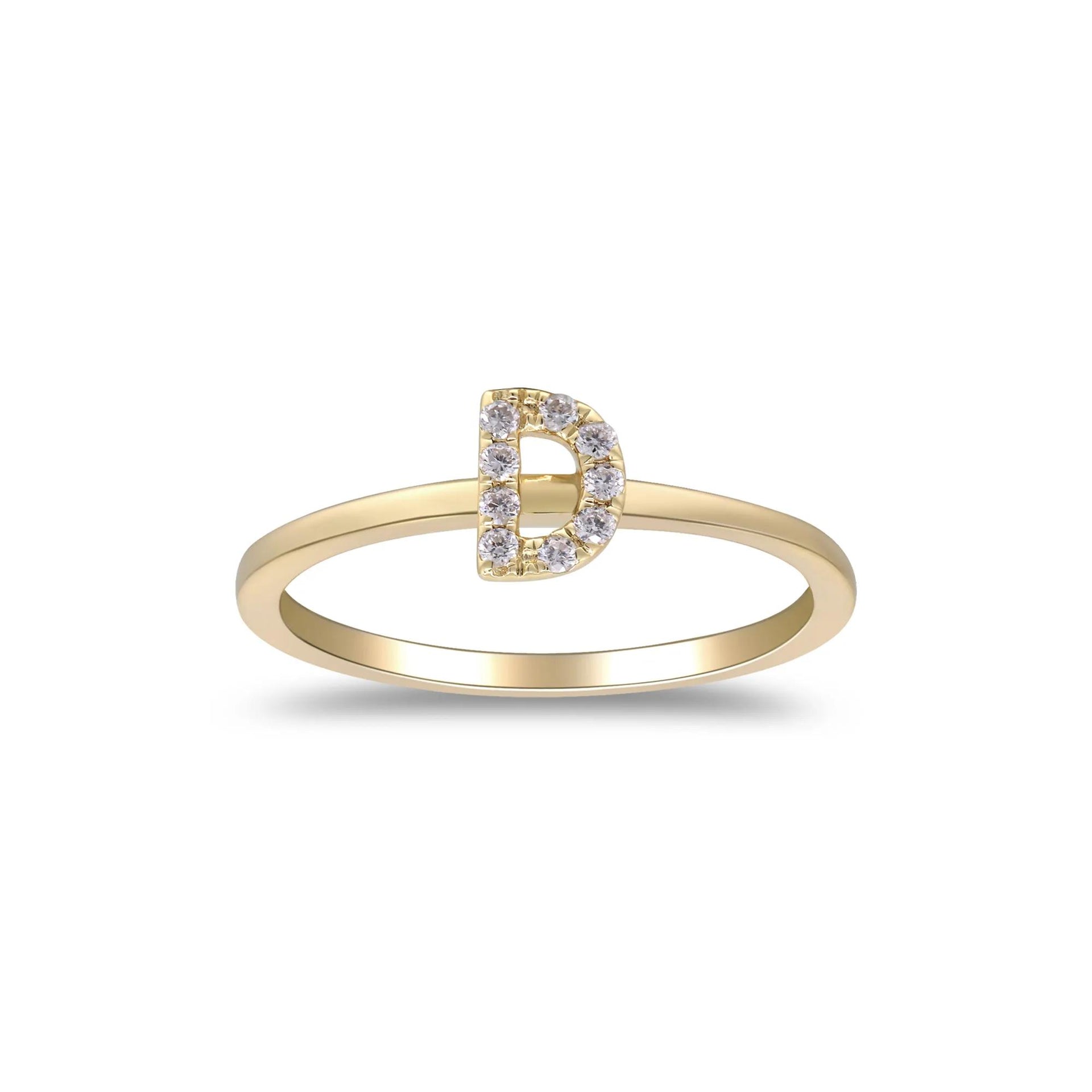 Diamond Accent "d" Initial Ring 10K Yellow Gold Round Brilliant Cut Size 6 2mm