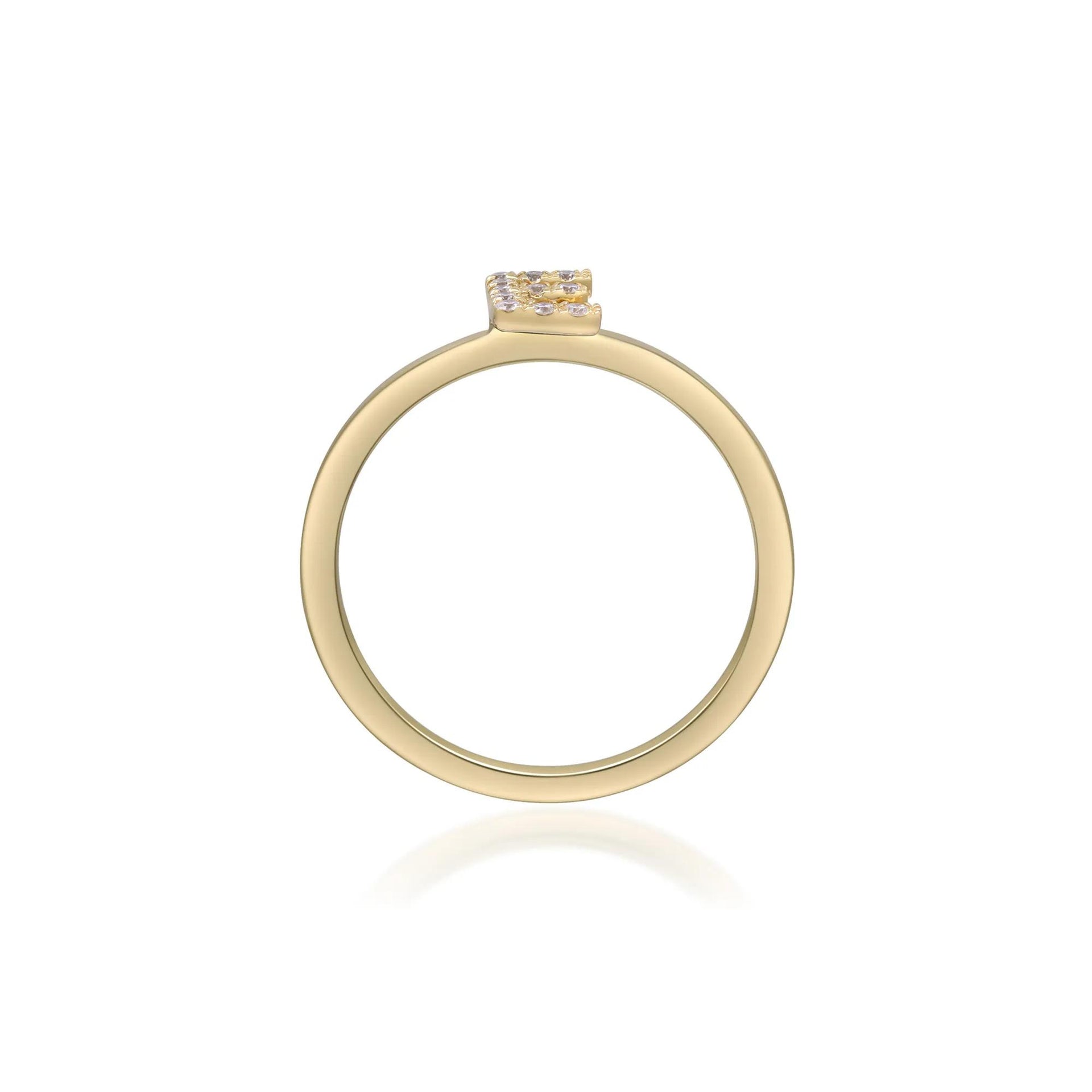 Diamond Accent "e" Initial Ring 10K Yellow Gold Round Brilliant Cut Size 9 2mm