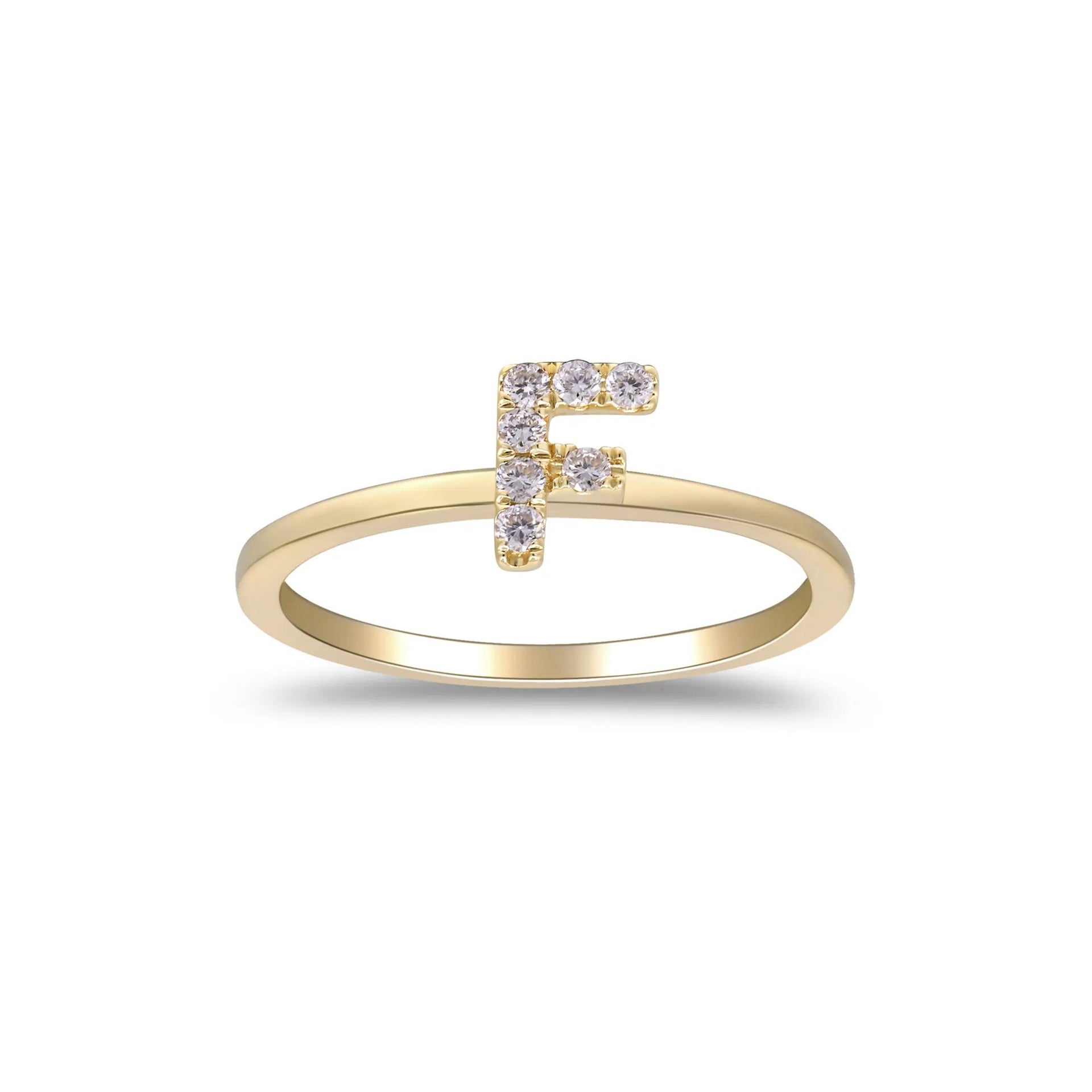 Diamond Accent "f" Initial Ring 10K Yellow Gold Round Brilliant Cut Size 9 2mm