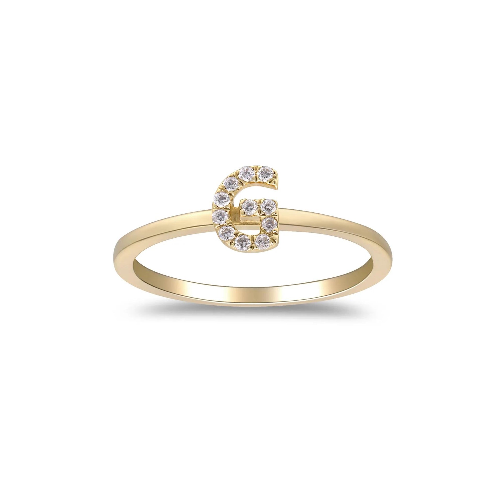 Diamond Accent "g" Initial Ring 10K Yellow Gold Round Brilliant Cut Size 9 2mm