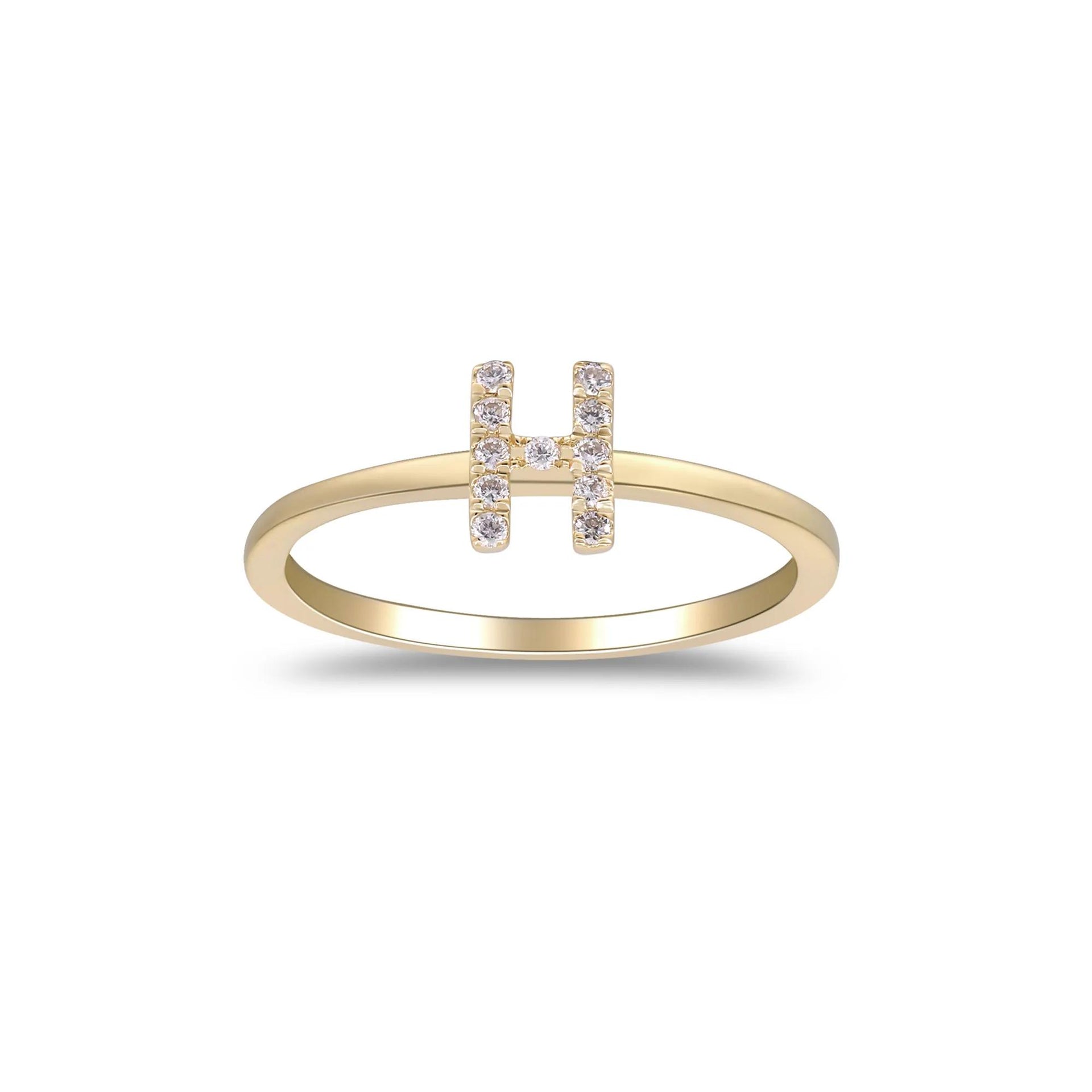 Diamond Accent "h" Initial Ring 10K Yellow Gold Round Brilliant Cut Size 9 2mm