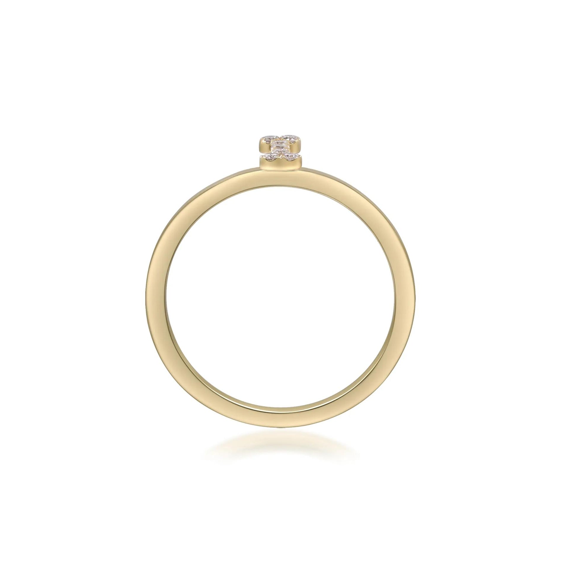 Diamond Accent "i" Initial Ring 10K Yellow Gold Round Brilliant Cut Size 6 2mm