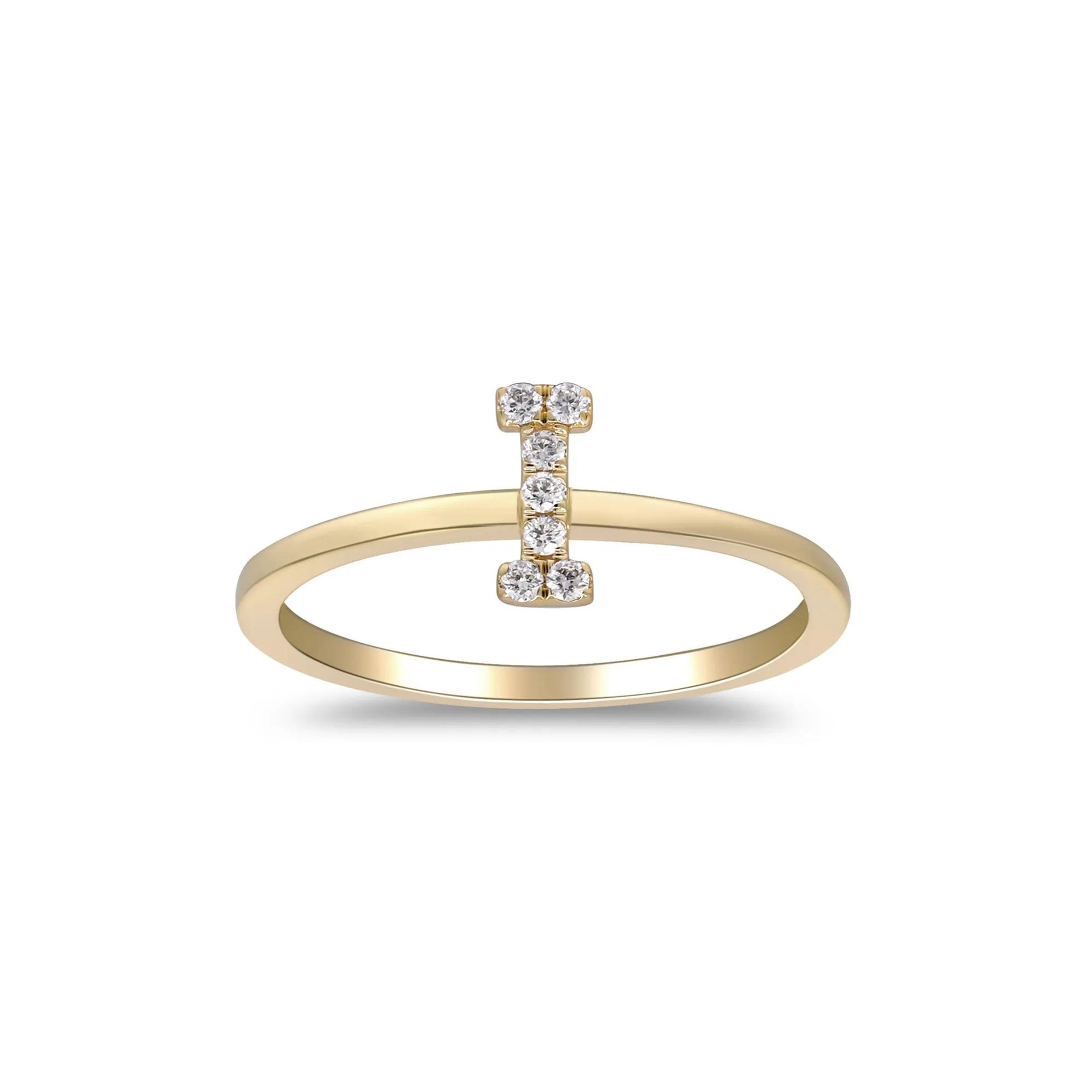 Diamond Accent "i" Initial Ring 10K Yellow Gold Round Brilliant Cut Size 6 2mm