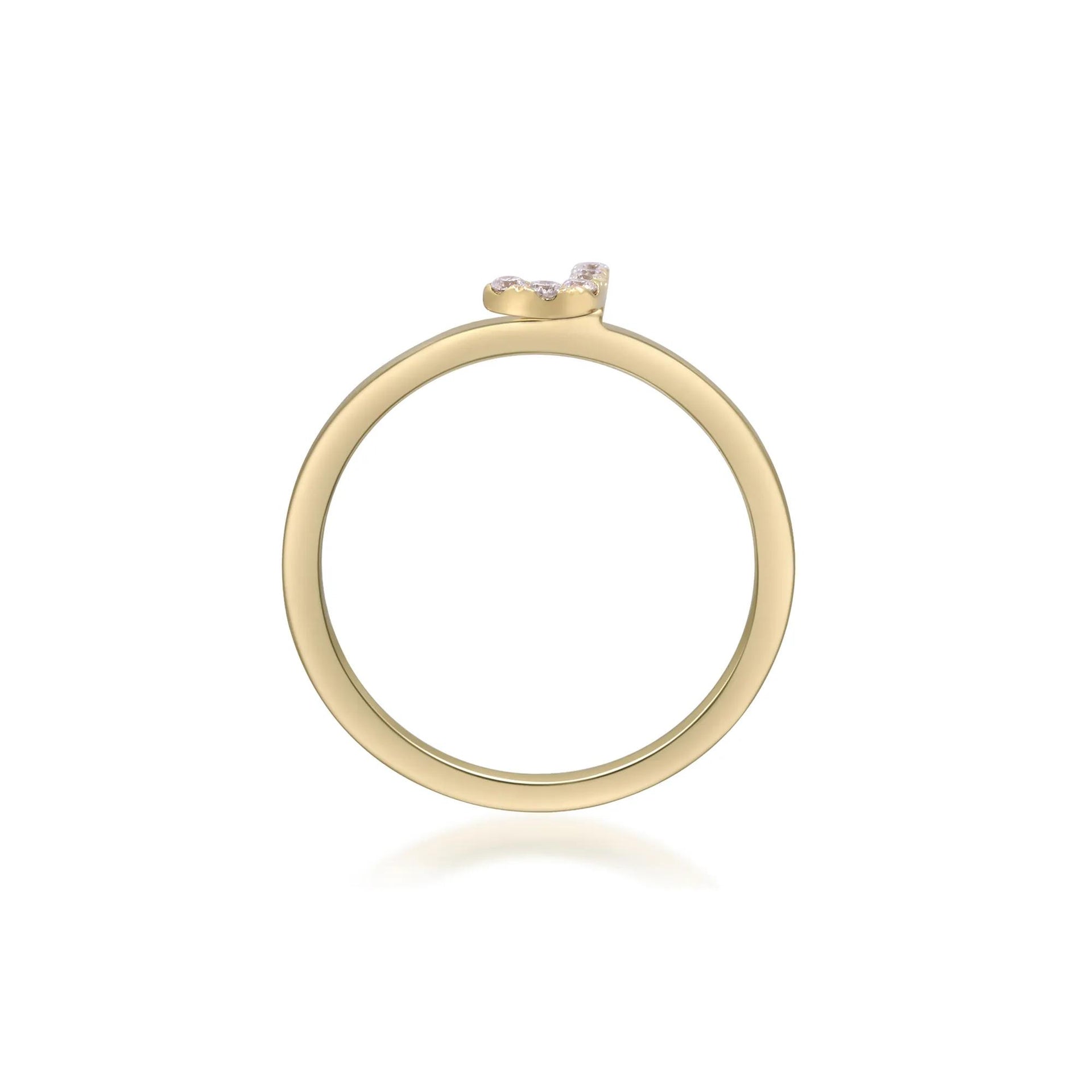 Diamond Accent "j" Initial Ring 10K Yellow Gold Round Brilliant Cut Size 9 2mm