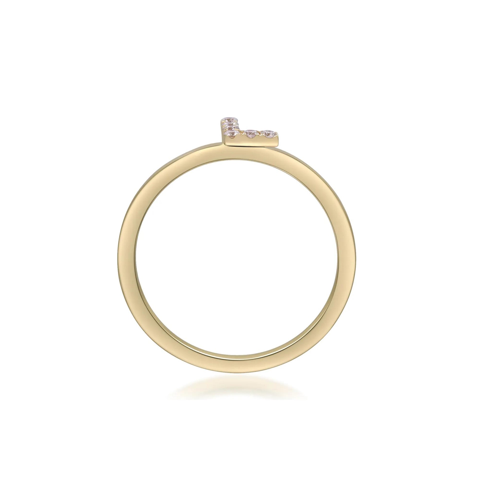 Diamond Accent "l" Initial Ring 10K Yellow Gold Round Brilliant Cut Size 6 2mm