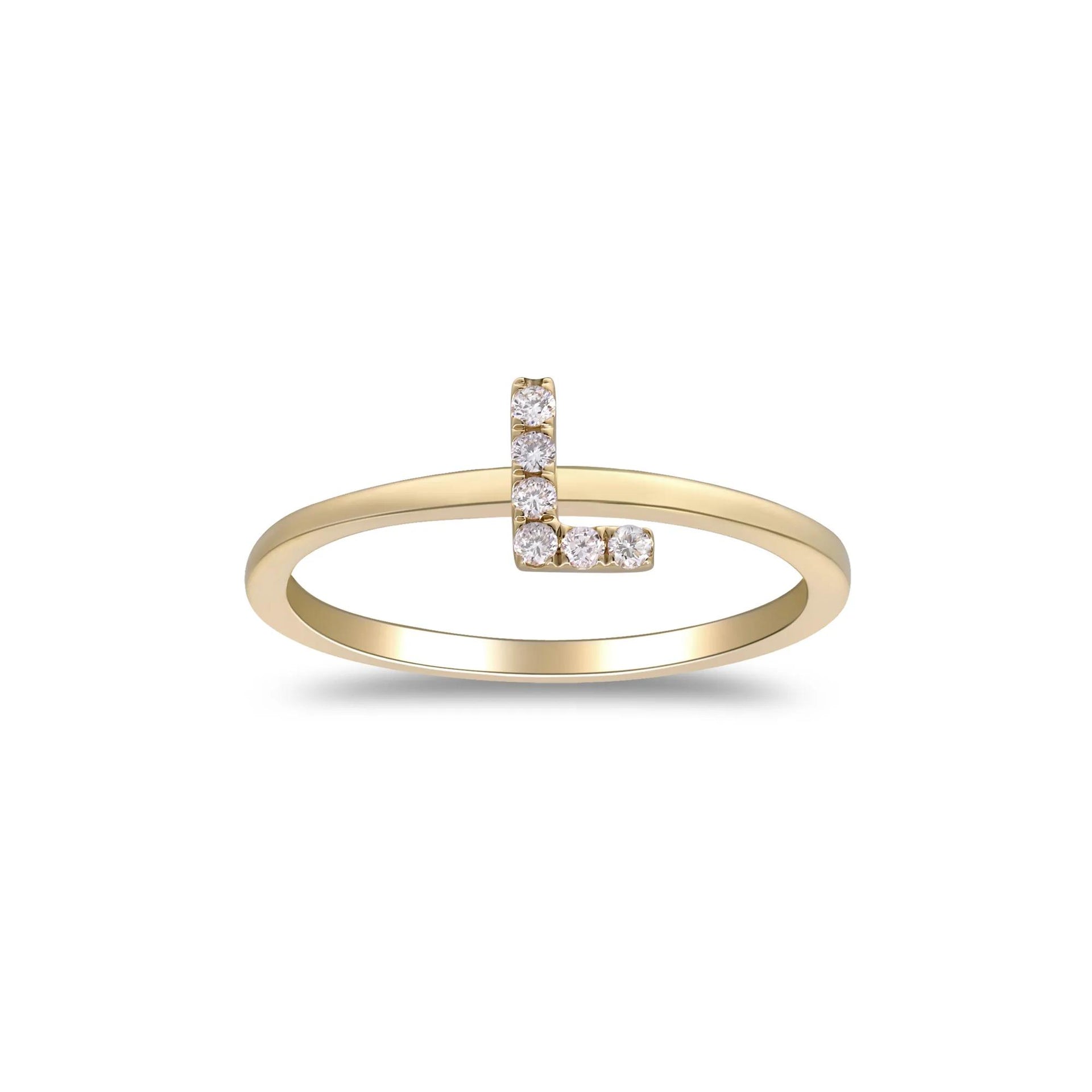 Diamond Accent "l" Initial Ring 10K Yellow Gold Round Brilliant Cut Size 6 2mm