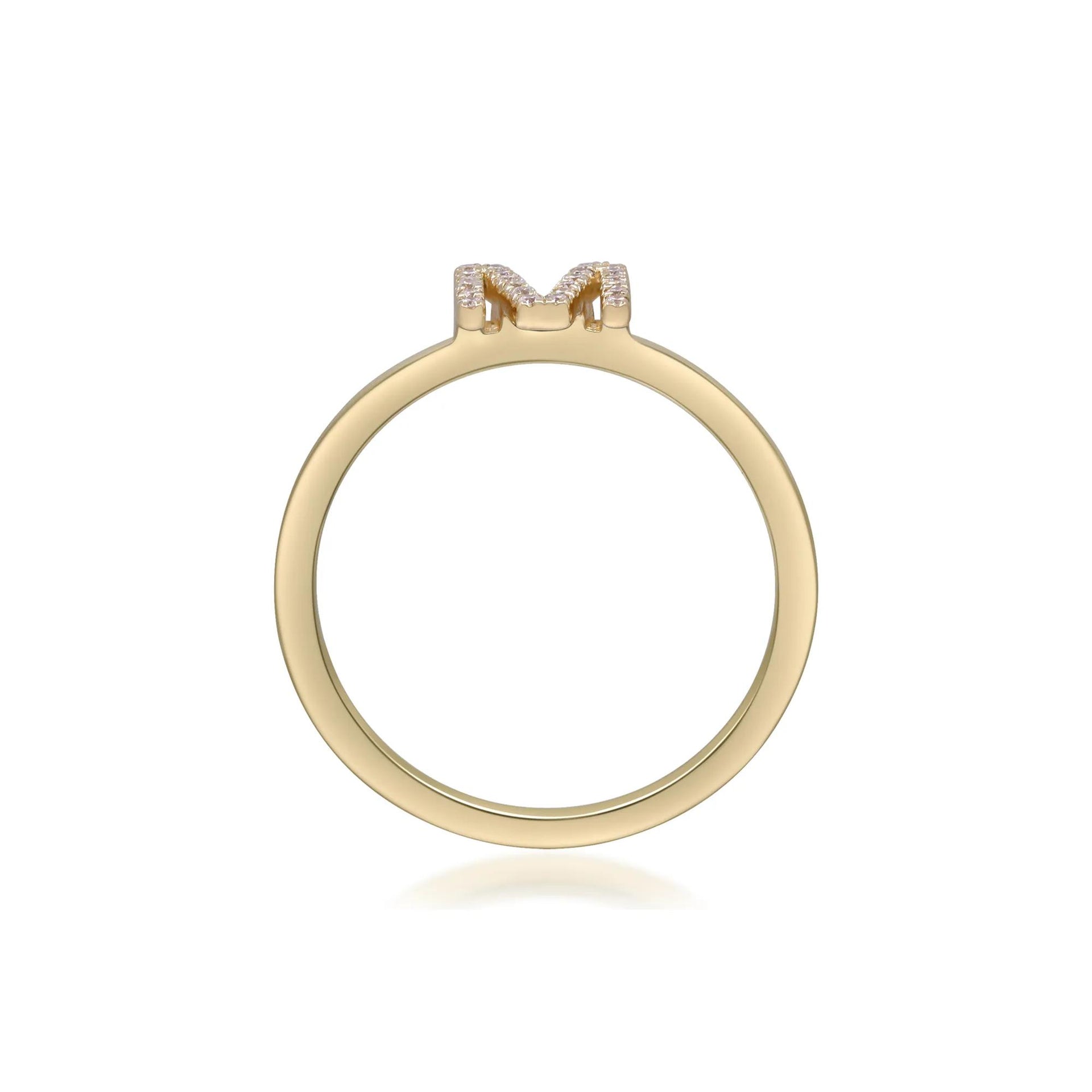Diamond Accent "m" Initial Ring 10K Yellow Gold Round Brilliant Cut Size 6 2mm