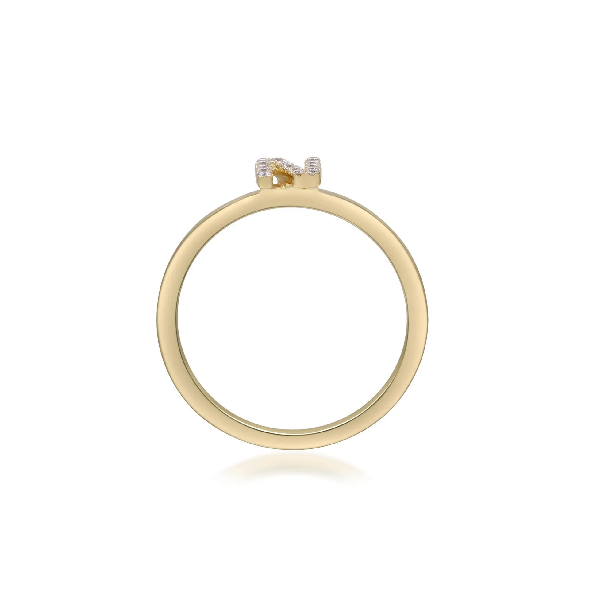 Diamond Accent "n" Initial Ring 10K Yellow Gold Round Brilliant Cut Size 6 2mm