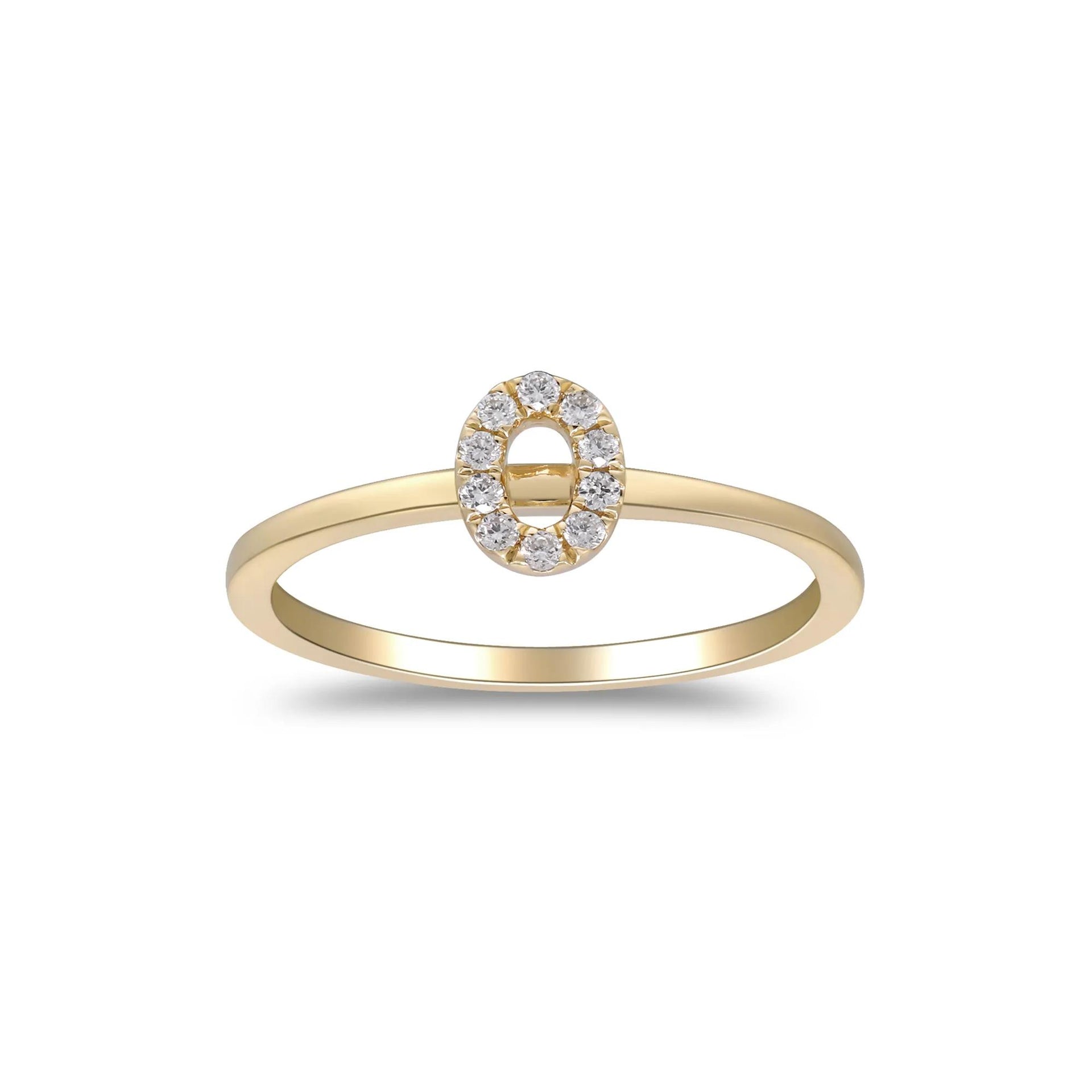 Diamond Accent "o" Initial Ring 10K Yellow Gold Round Brilliant Cut Size 6 2mm