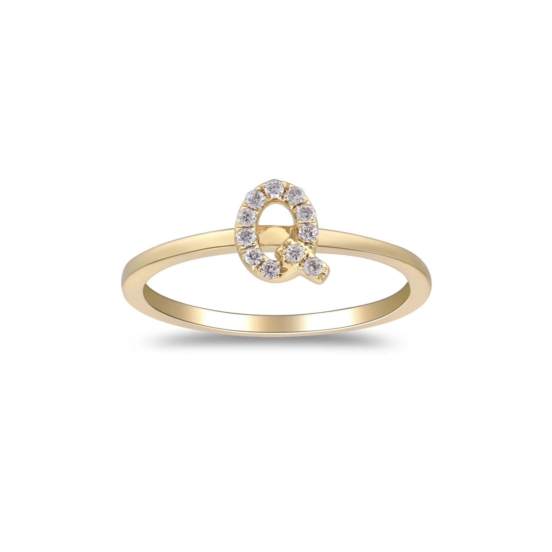 Diamond Accent "q" Initial Ring 10K Yellow Gold Round Brilliant Cut Size 6 2mm