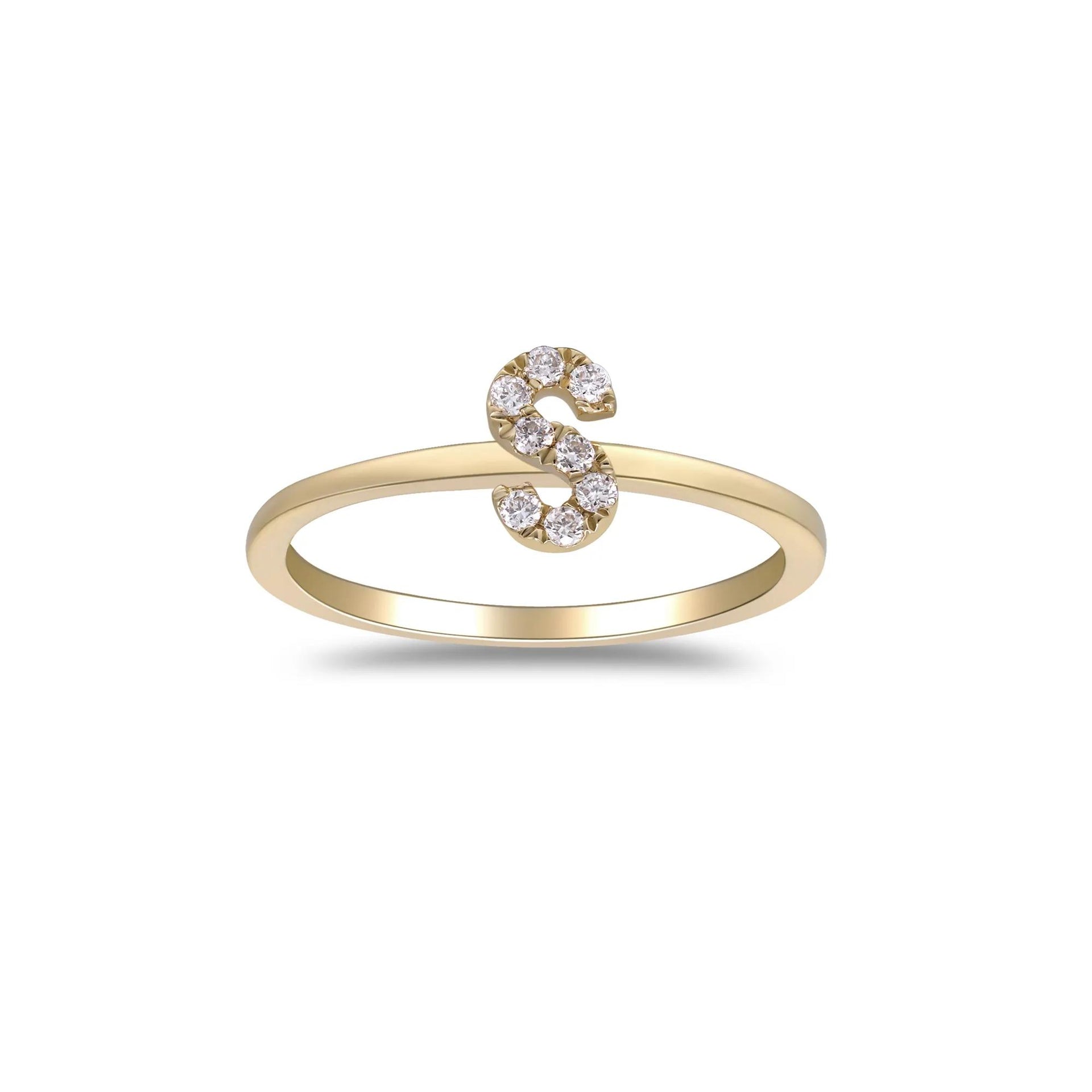 Diamond Accent "s" Initial Ring 10K Yellow Gold Round Brilliant Cut Size 6 2mm