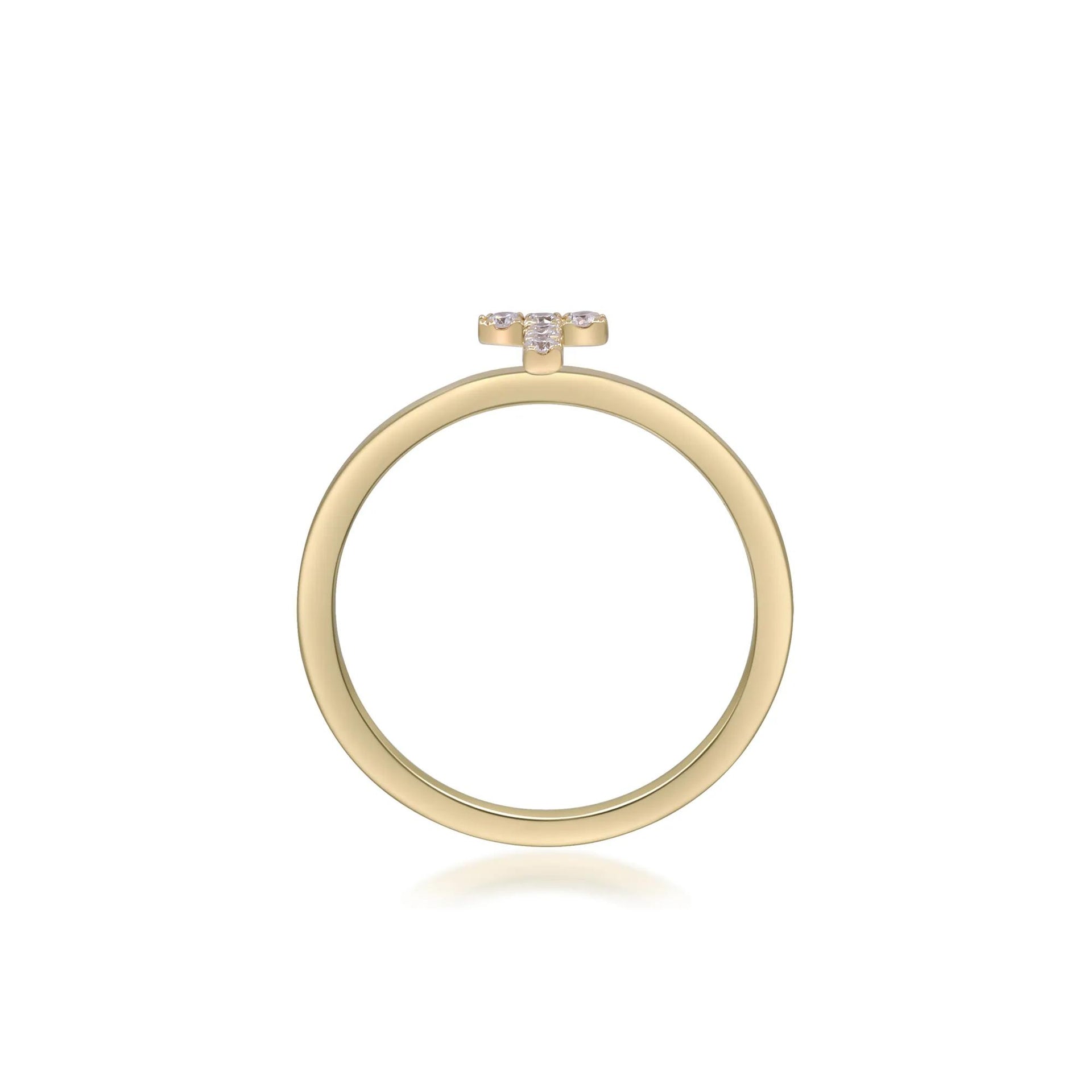 Diamond Accent "t" Initial Ring 10K Yellow Gold Round Brilliant Cut Size 5 2mm