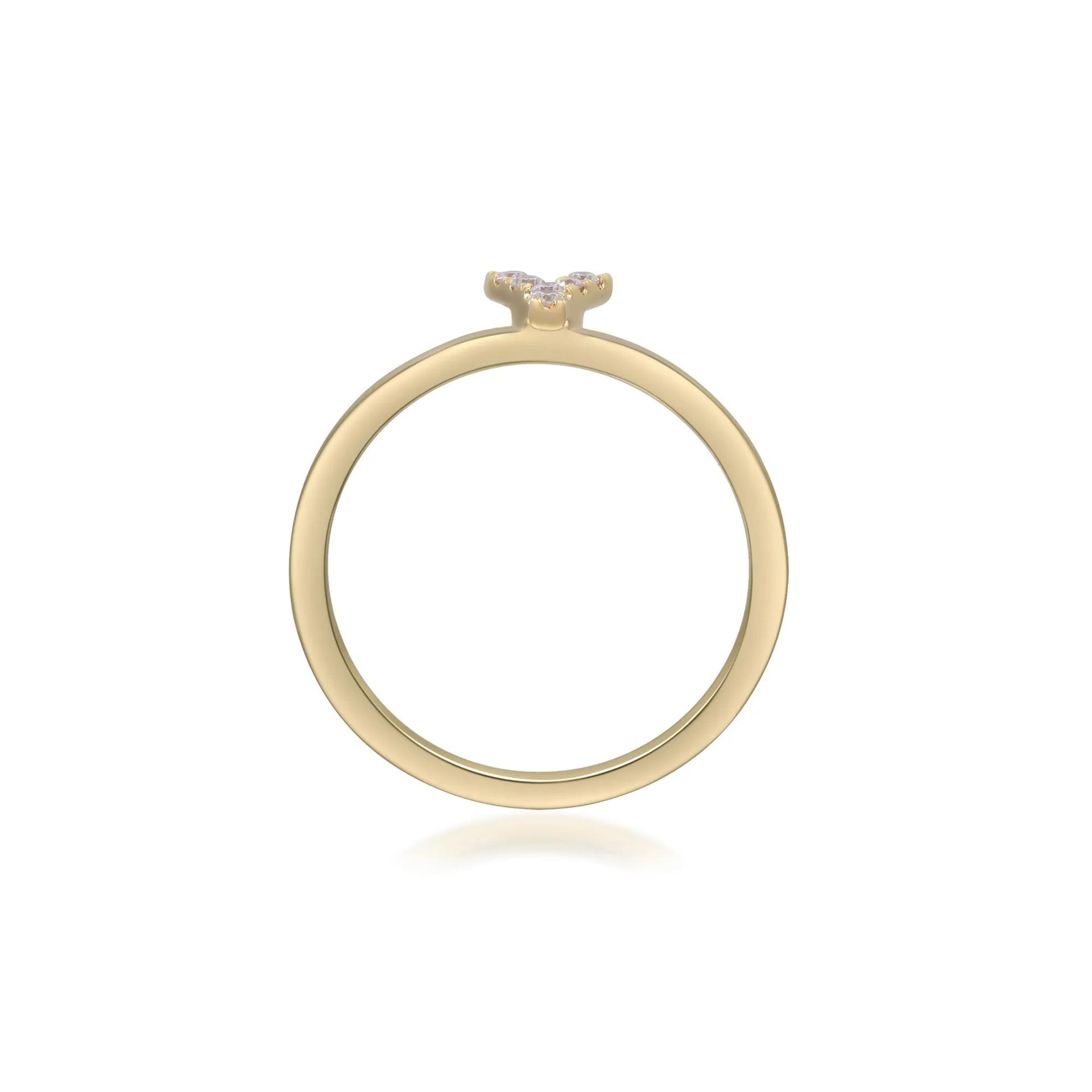 Diamond Accent "y" Initial Ring 10K Yellow Gold Round Brilliant Cut Size 9 2mm