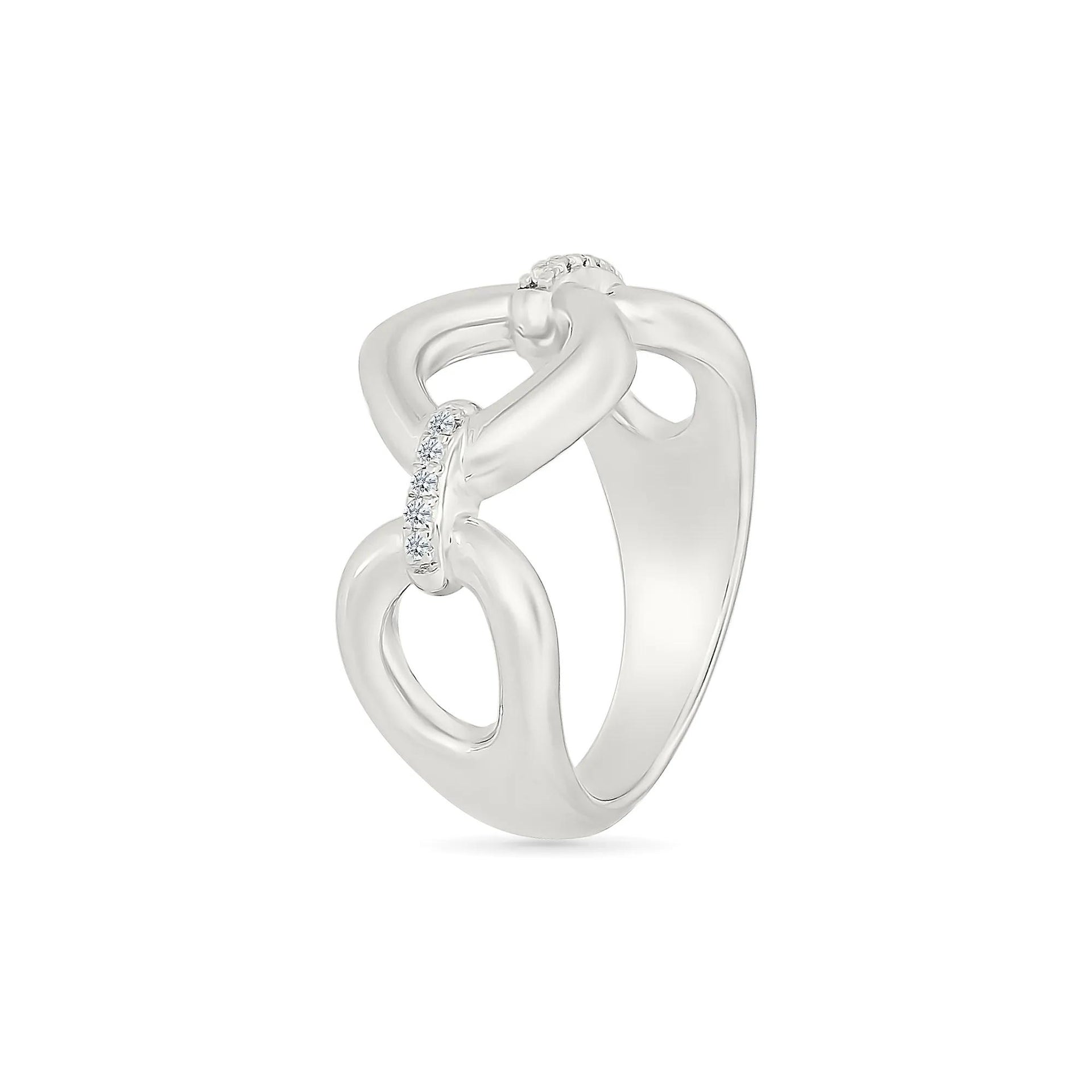 Diamond Accent Link Ring .925 Sterling Silver White Size 6 3mm