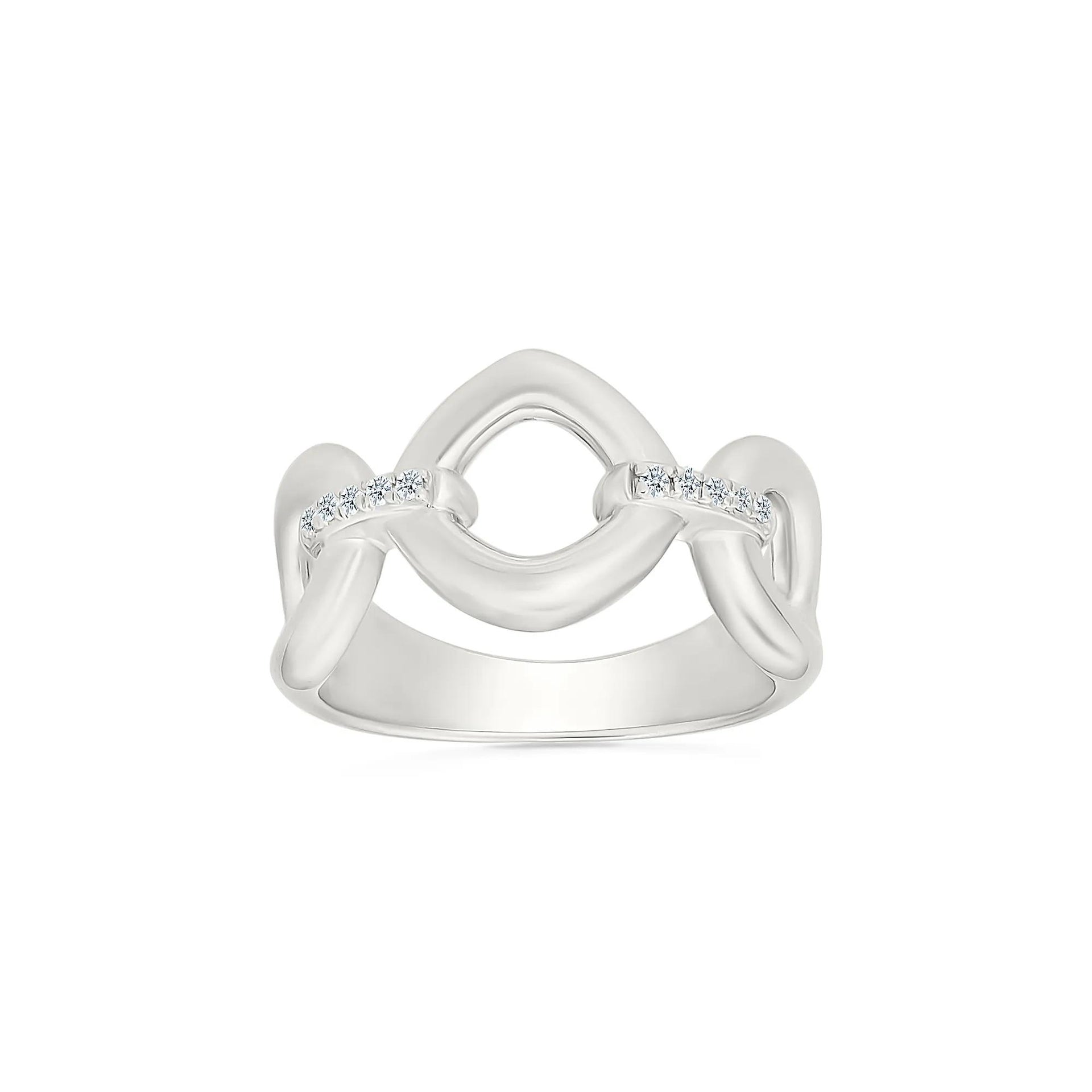 Diamond Accent Link Ring .925 Sterling Silver White Size 6 3mm