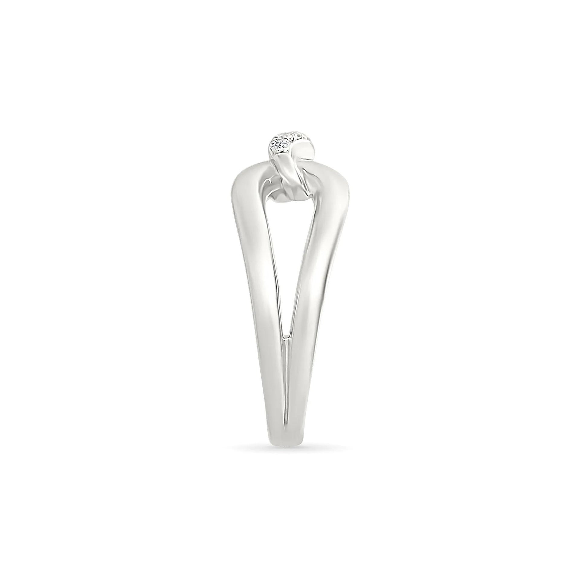 Diamond Accent Link Ring .925 Sterling Silver Round Brilliant Cut White Size 6.5 2mm