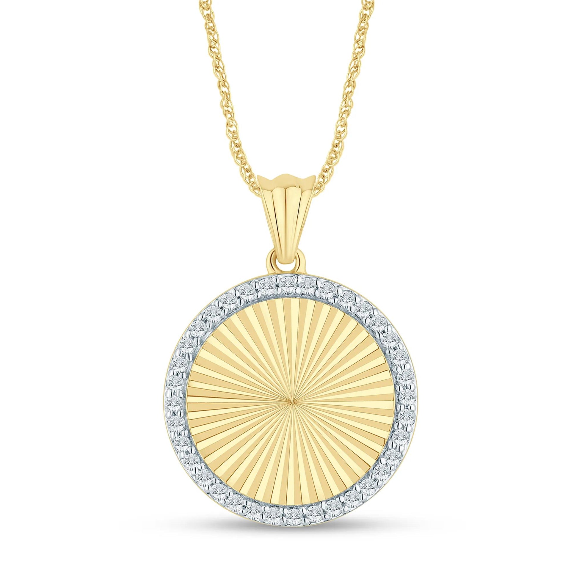 1/7 CT. Tw. Diamond Accent Medallion Pendant Necklace 10K Yellow Gold Size 18"