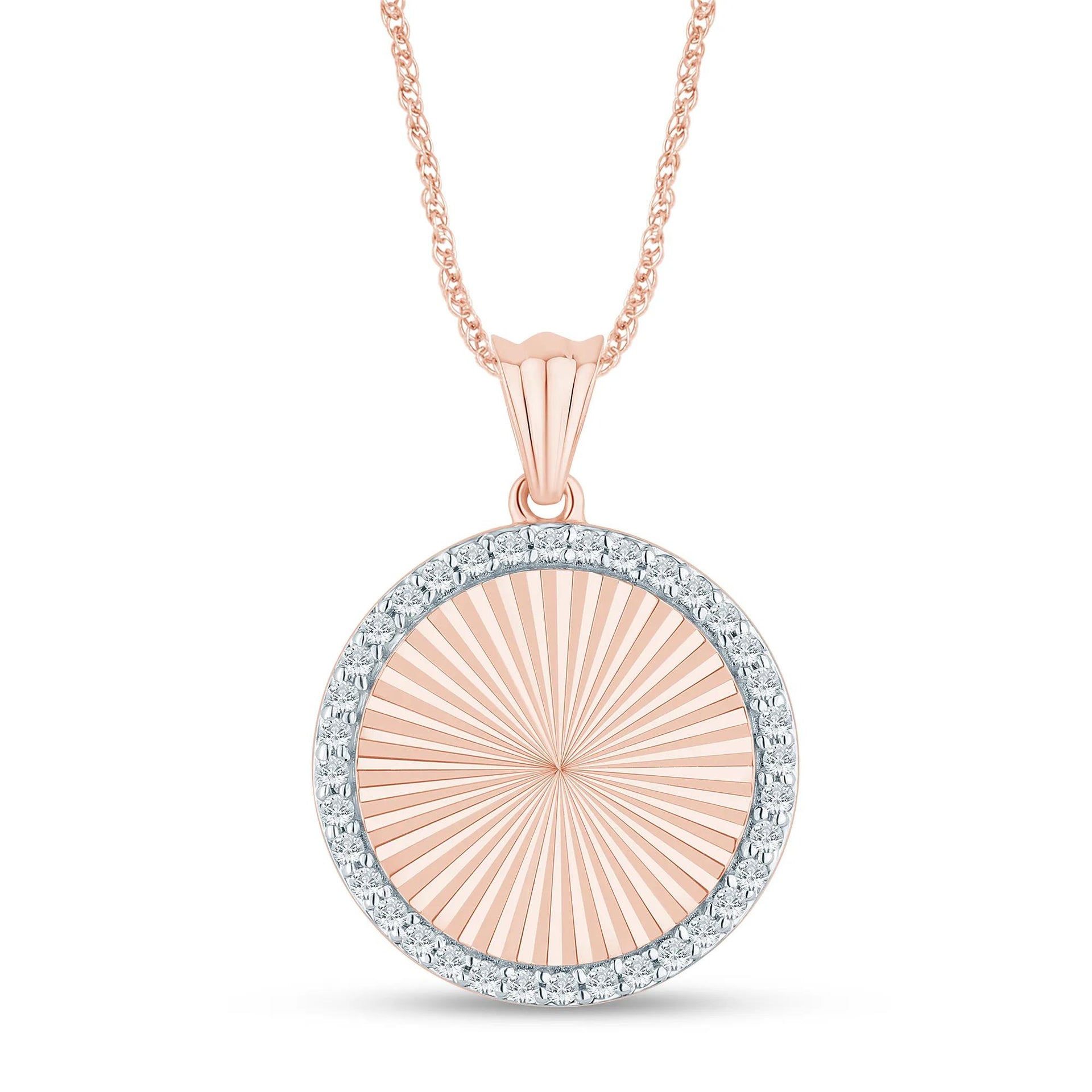 1/7 CT. Tw. Diamond Accent Medallion Pendant Necklace 10K Rose Gold Size 18"