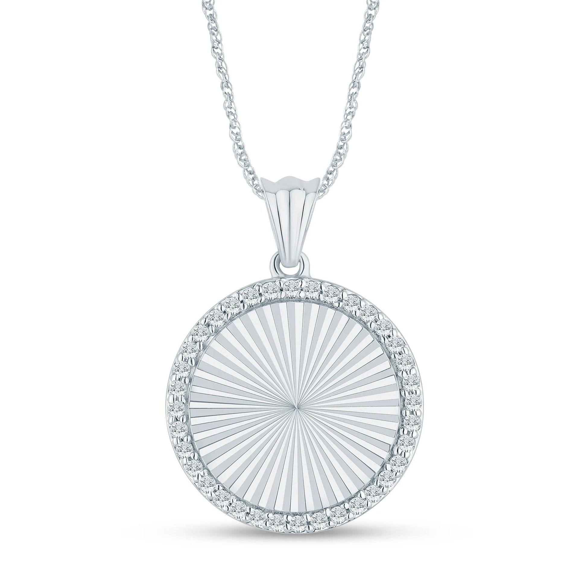 1/7 CT. Tw. Diamond Accent Medallion Pendant Necklace 10K White Gold Size 18"