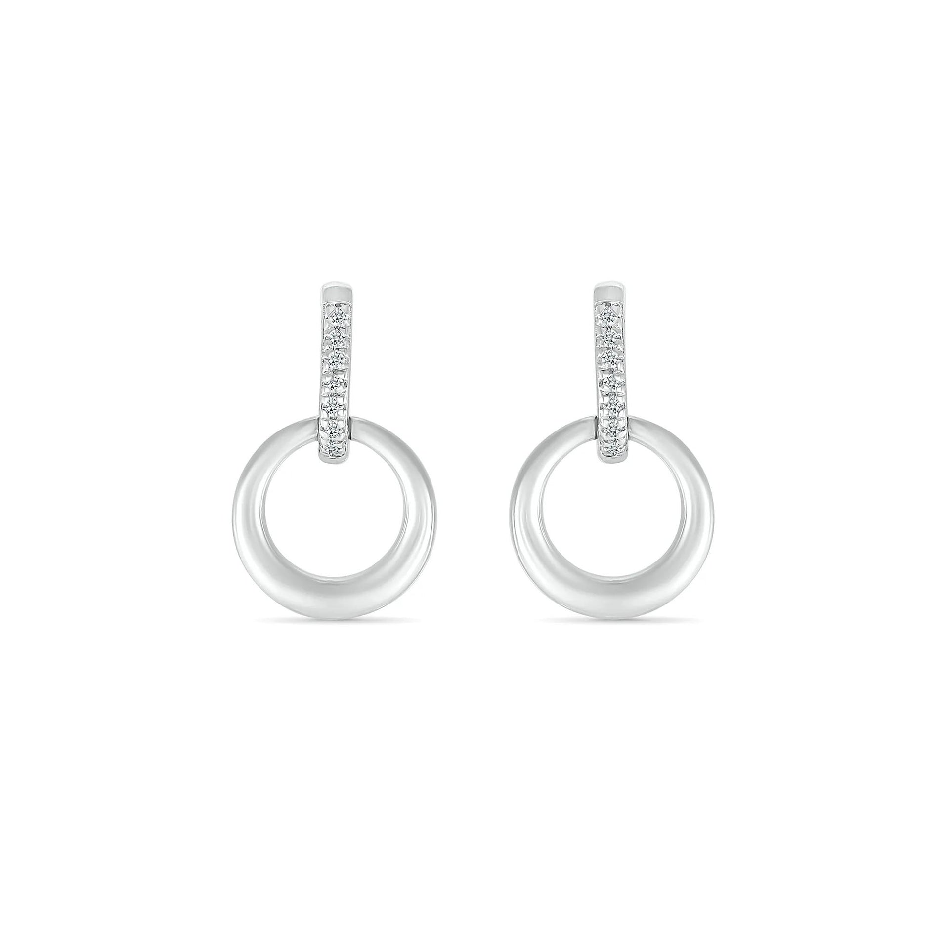 Diamond Accent Mini Door Knocker Earrings .925 Sterling Silver White Size 9.50mm