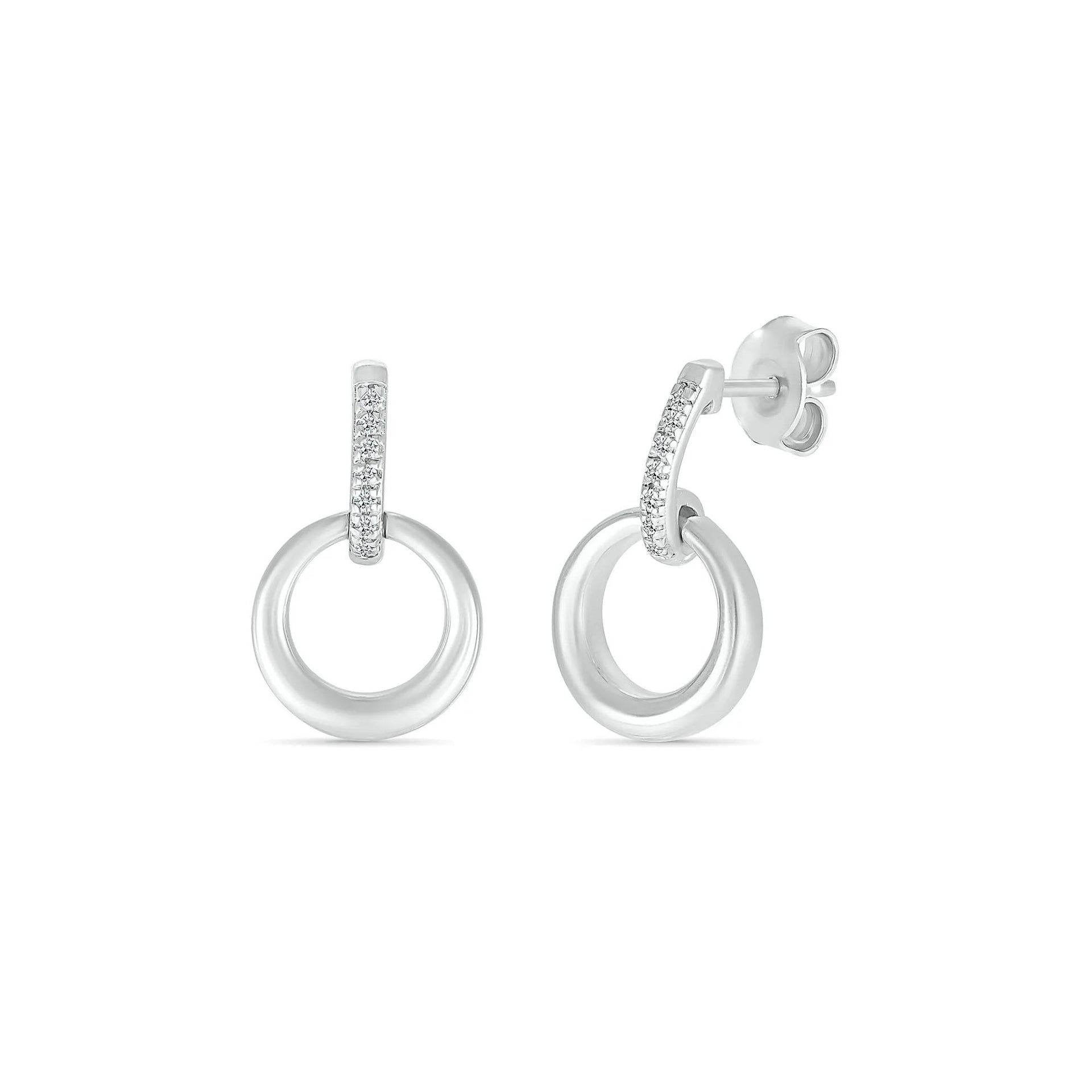 Diamond Accent Mini Door Knocker Earrings .925 Sterling Silver White Size 9.50mm