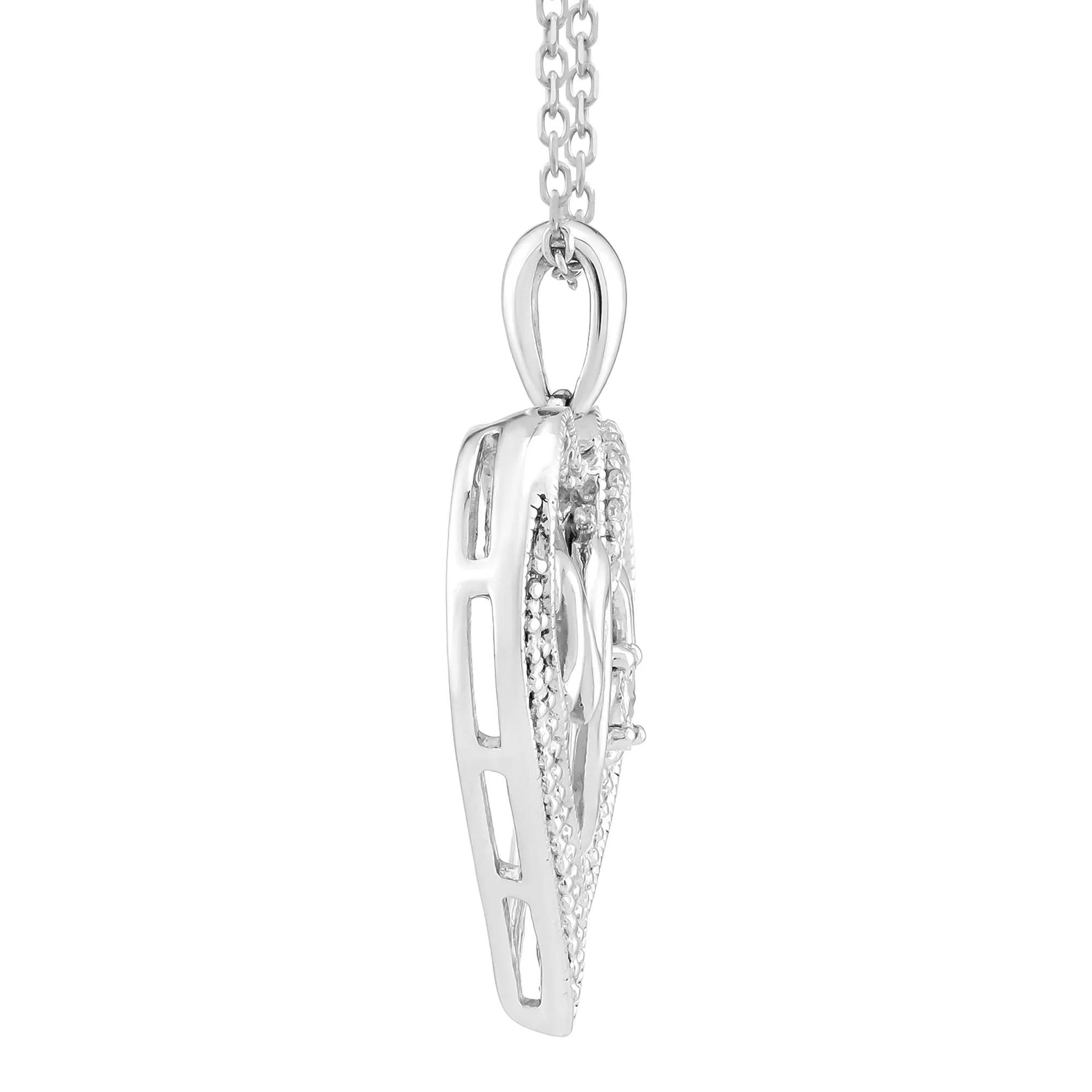 Diamond Accent Mom Heart Pendant Necklace .925 Sterling Silver White Size 20"